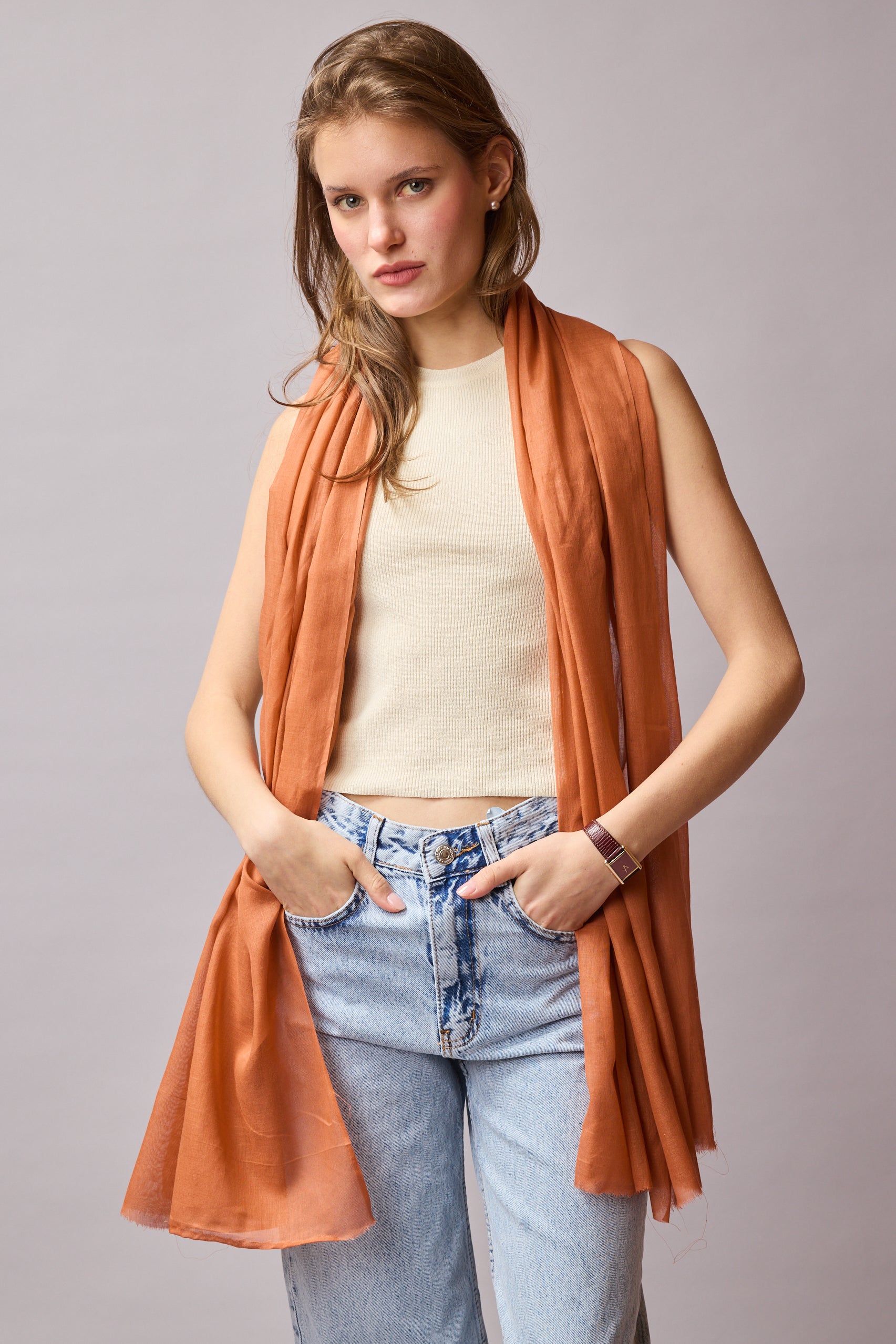 Orange Blossom Organik Pamuk Handmade Şal