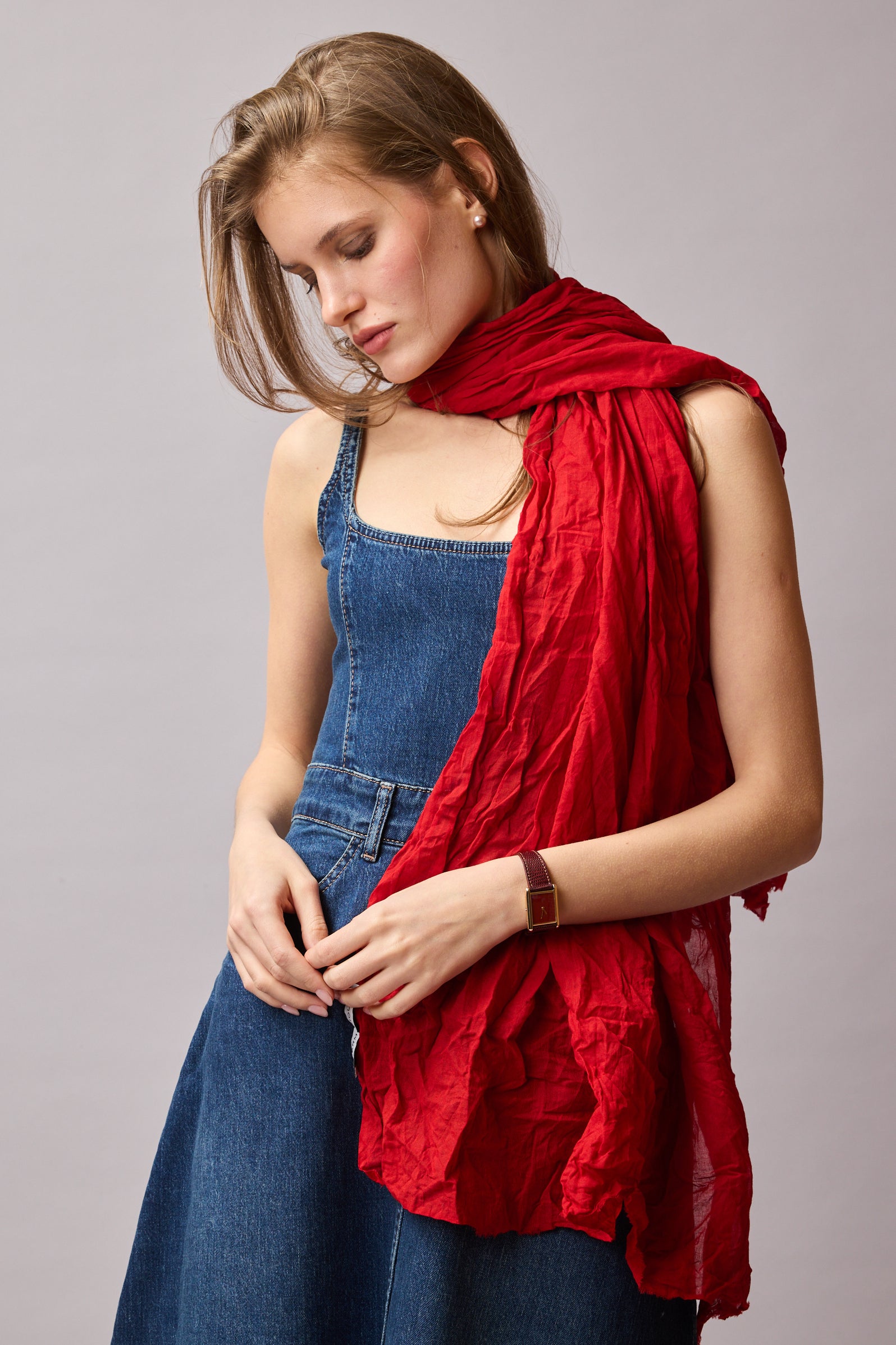 Christmas Red Organik Pamuk Handmade Şal