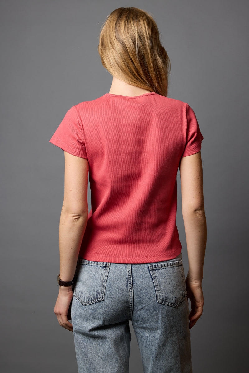 FITILLI KISA KOLLU PAMUK T-SHIRT ROUGE