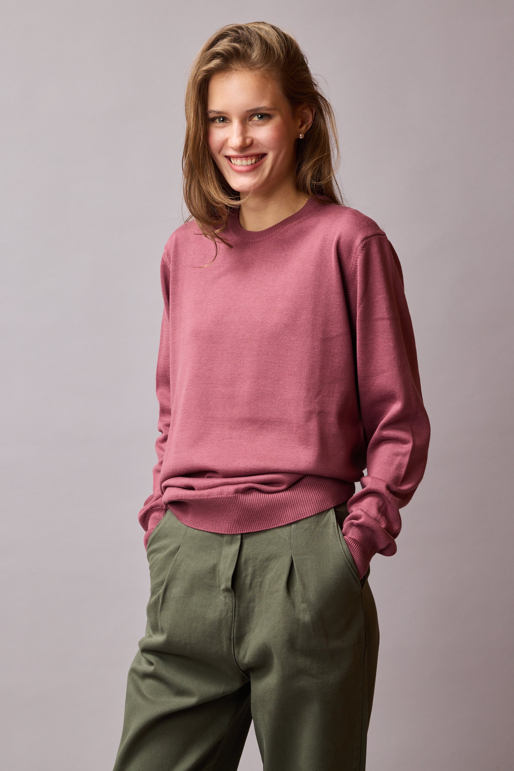 PAMUK BİSİKLET YAKA UNISEX KAZAK ROSE