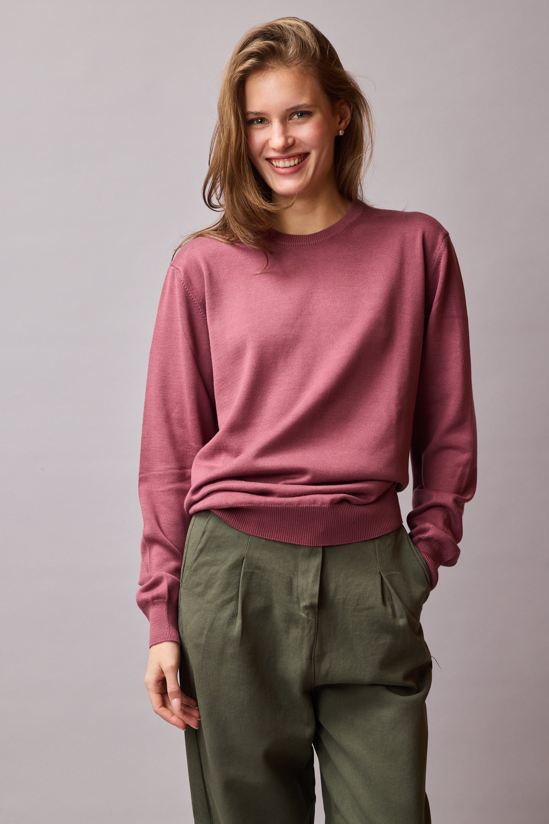 PAMUK BİSİKLET YAKA UNISEX KAZAK ROSE