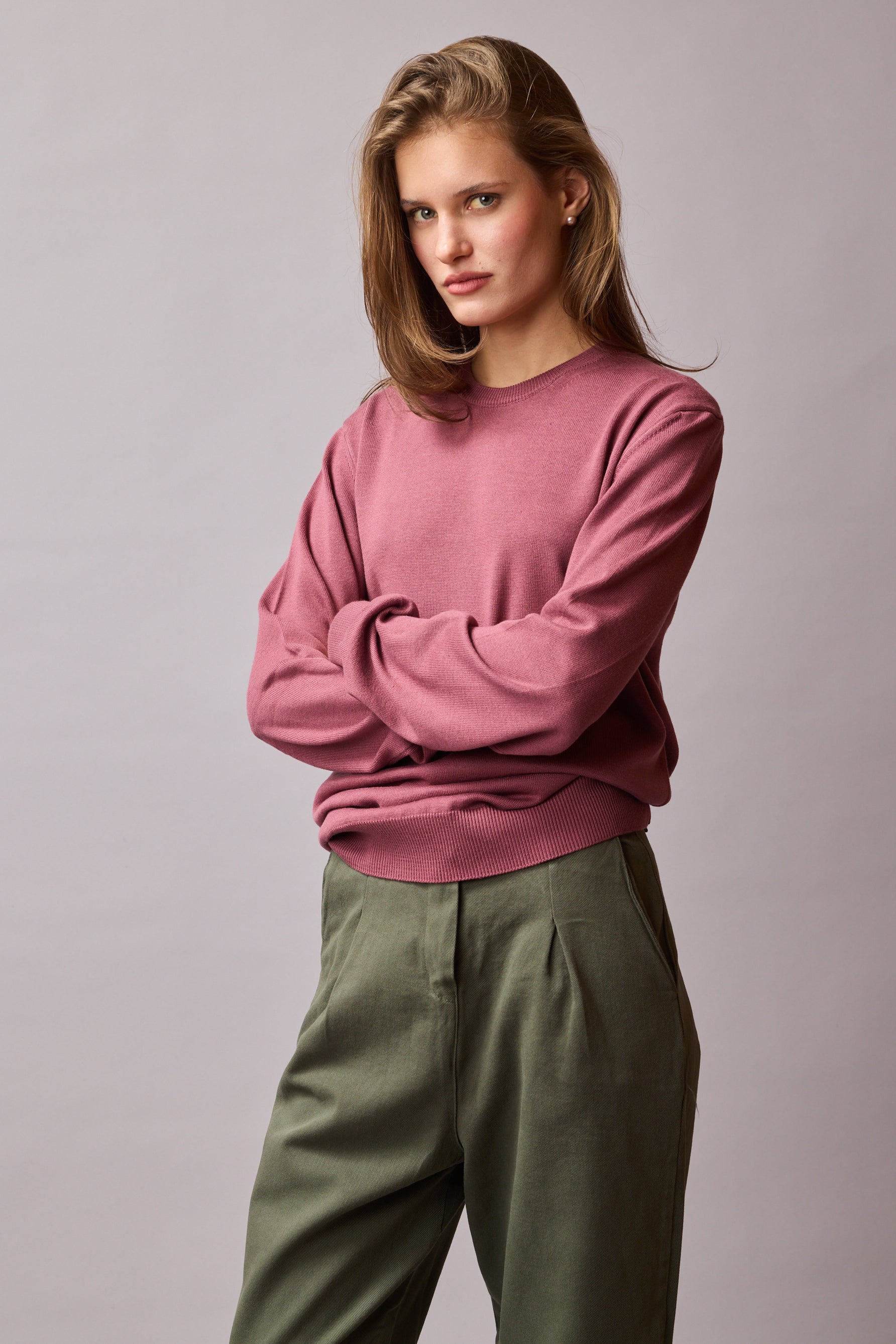 PAMUK BİSİKLET YAKA UNISEX KAZAK ROSE