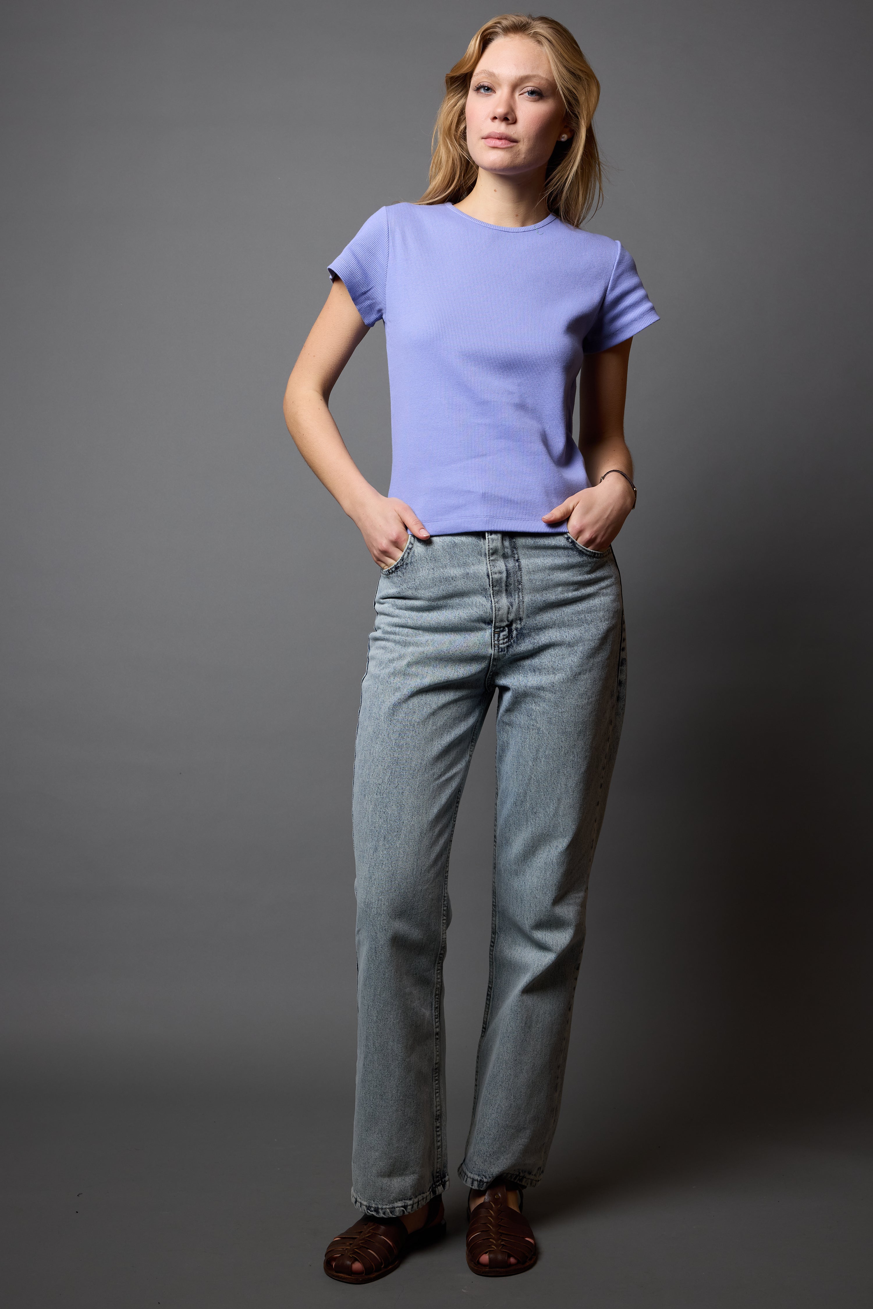 FİTİLLİ KISA KOLLU PAMUK T-SHIRT MULBERRY