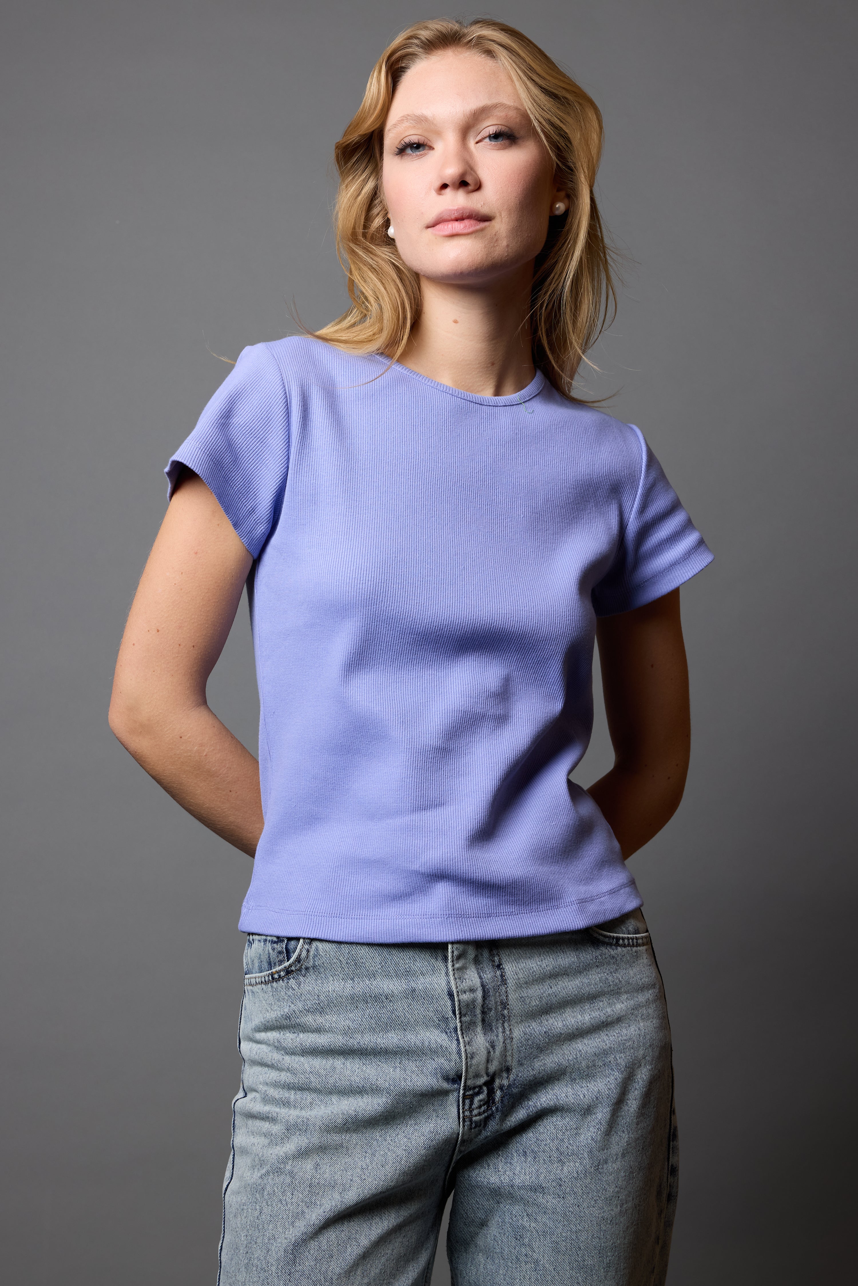 FİTİLLİ KISA KOLLU PAMUK T-SHIRT MULBERRY