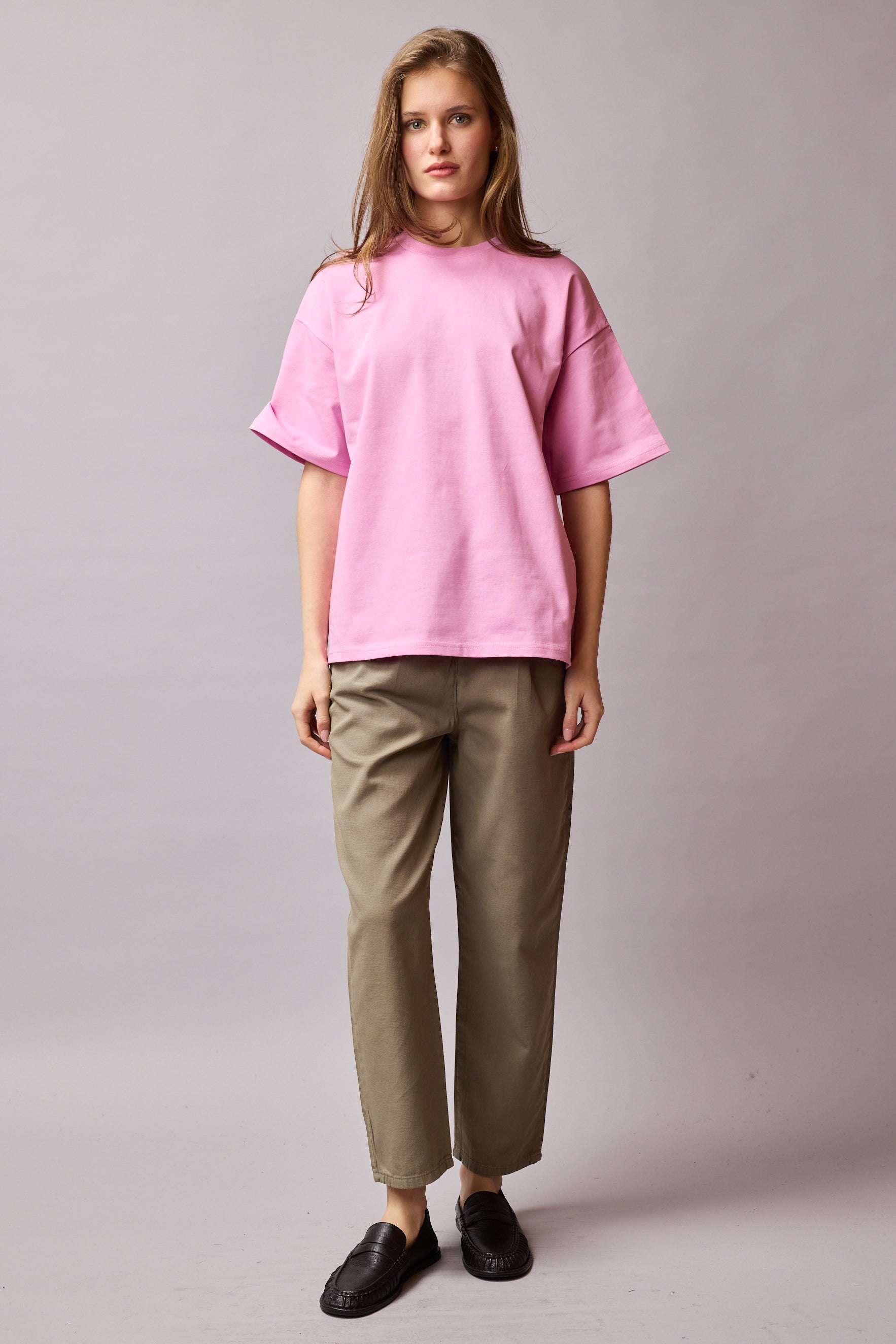 OVERSIZE KISA KOLLU PAMUK T-SHIRT PINK