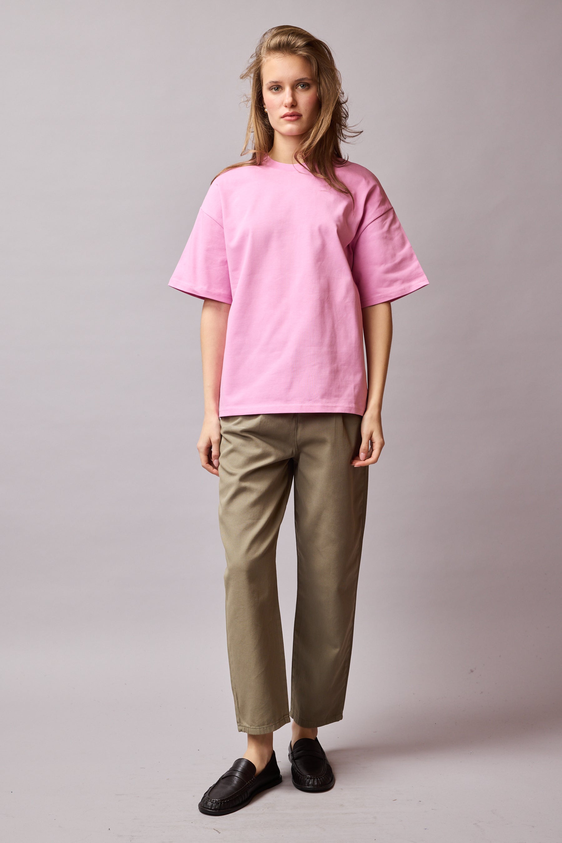 OVERSIZE KISA KOLLU PAMUK T-SHIRT PINK