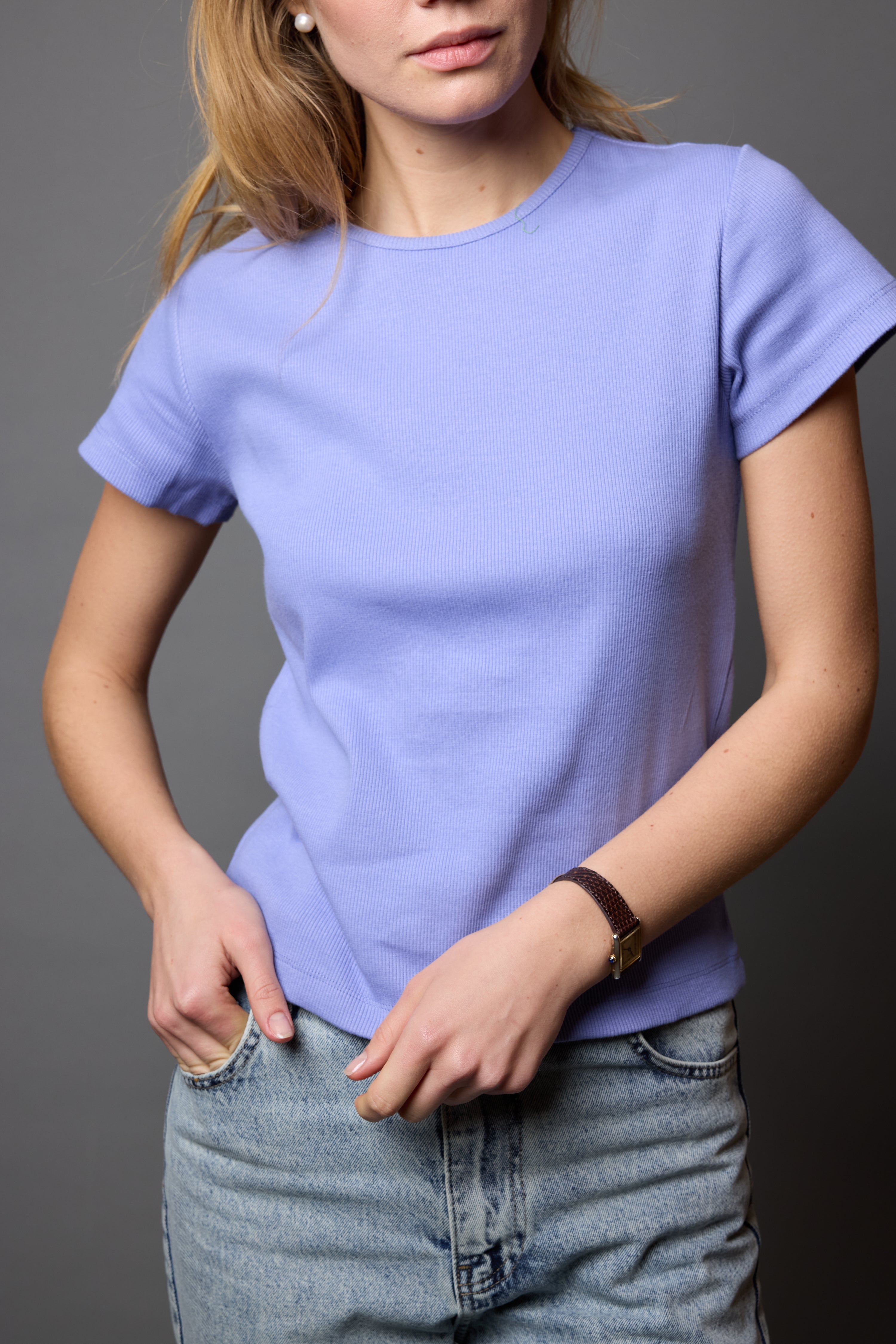 FİTİLLİ KISA KOLLU PAMUK T-SHIRT MULBERRY