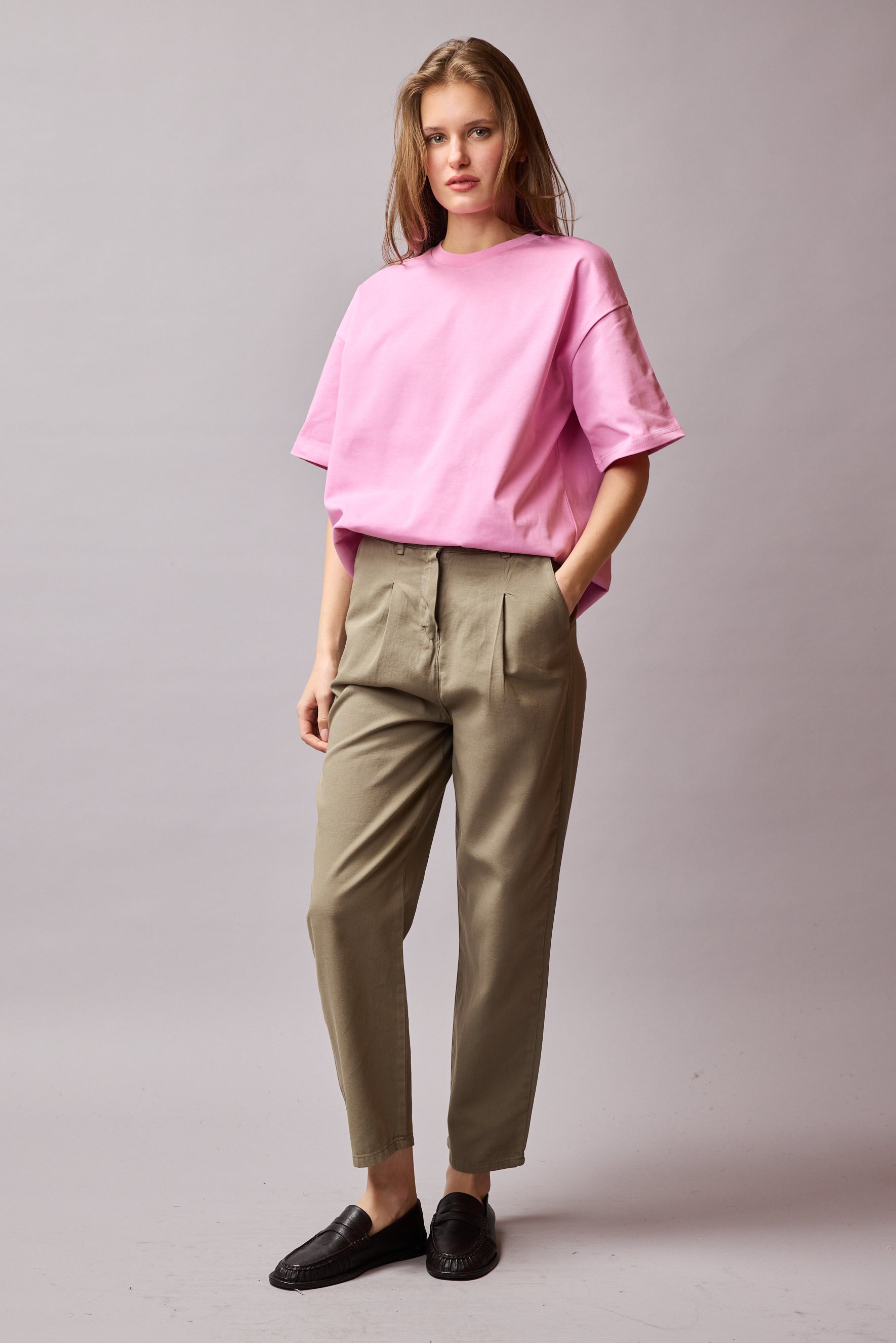 OVERSIZE KISA KOLLU PAMUK T-SHIRT PINK