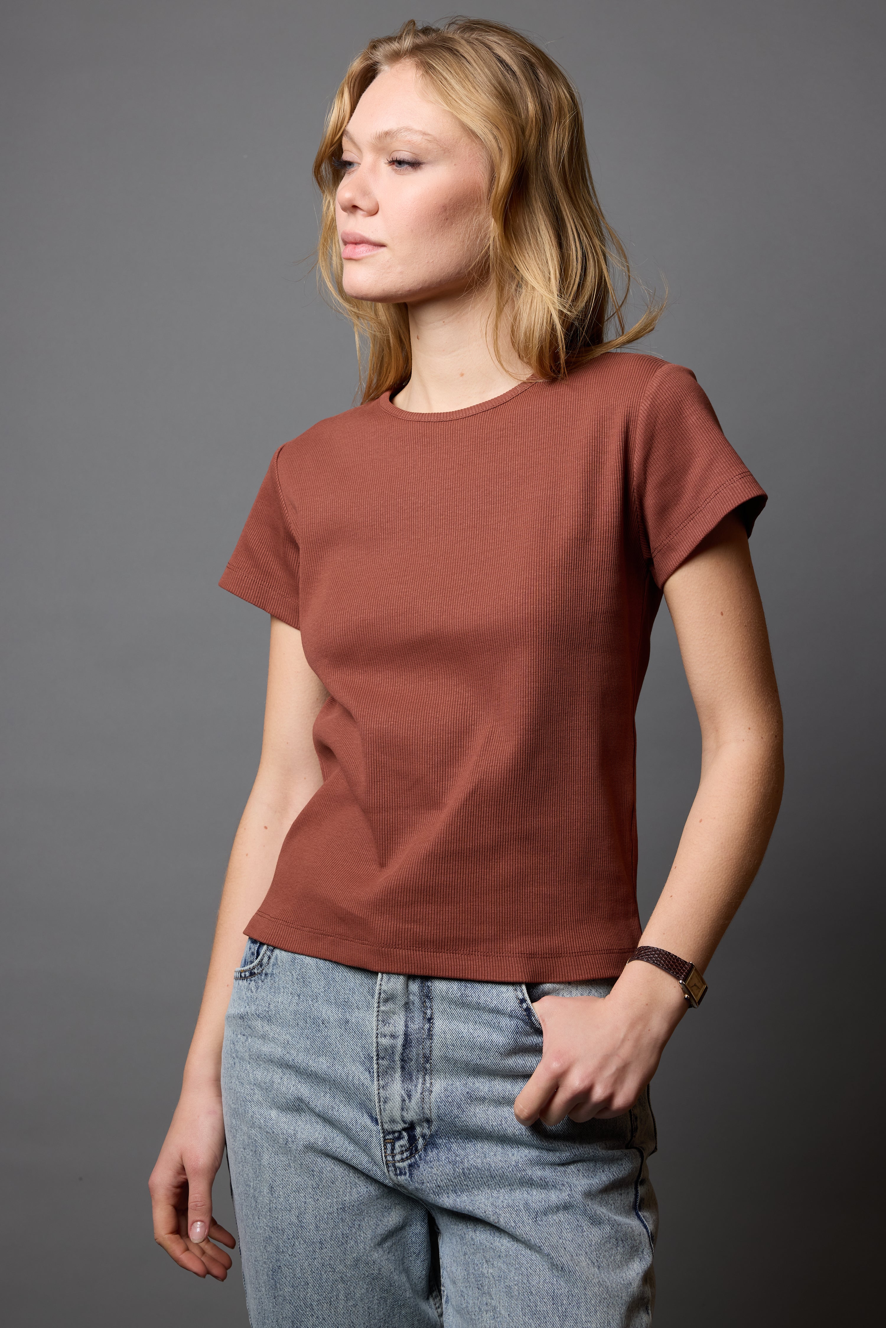 FİTİLLİ KISA KOLLU PAMUK T-SHIRT TARÇIN