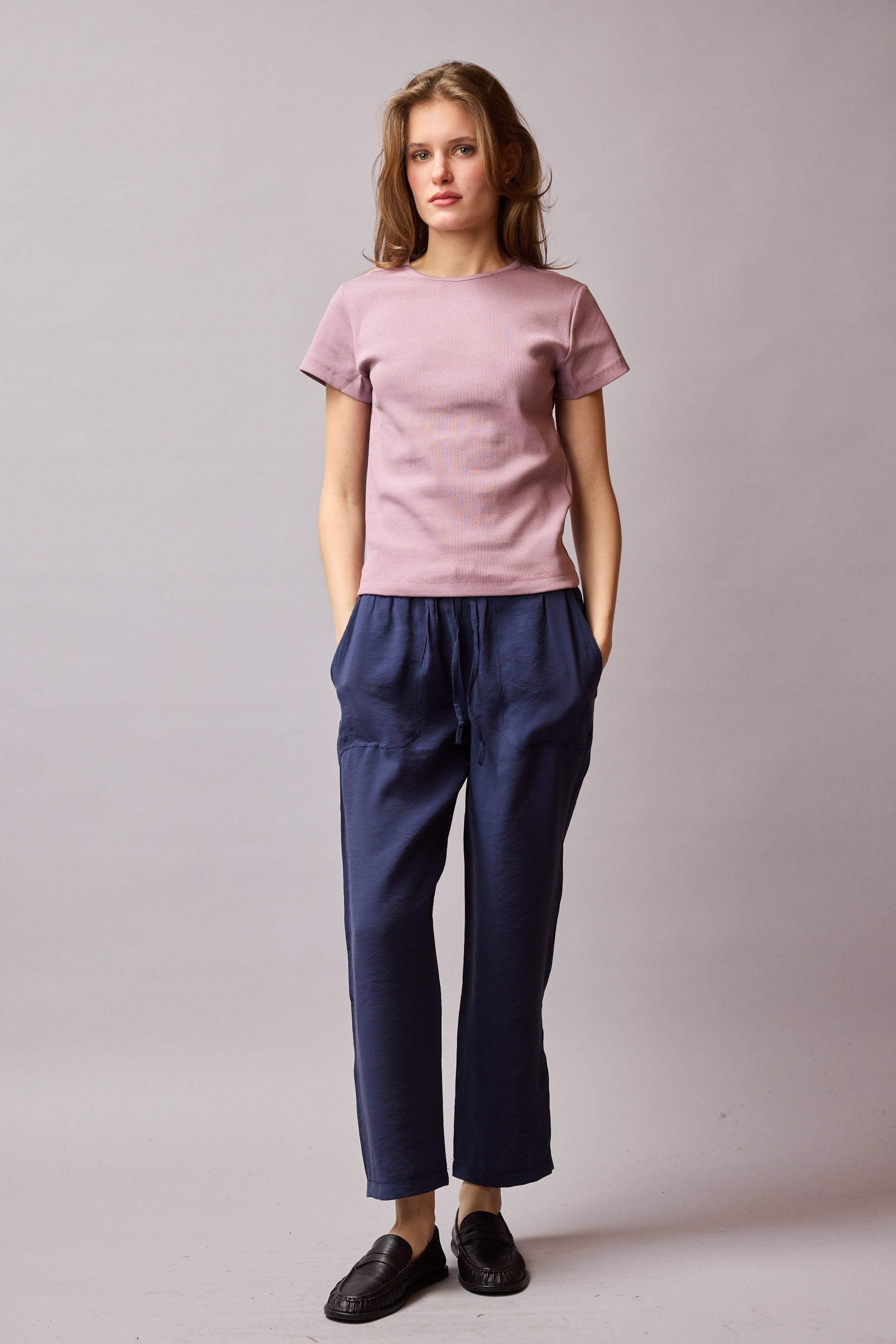 FİTİLLİ KISA KOLLU PAMUK T-SHIRT LAVANDER