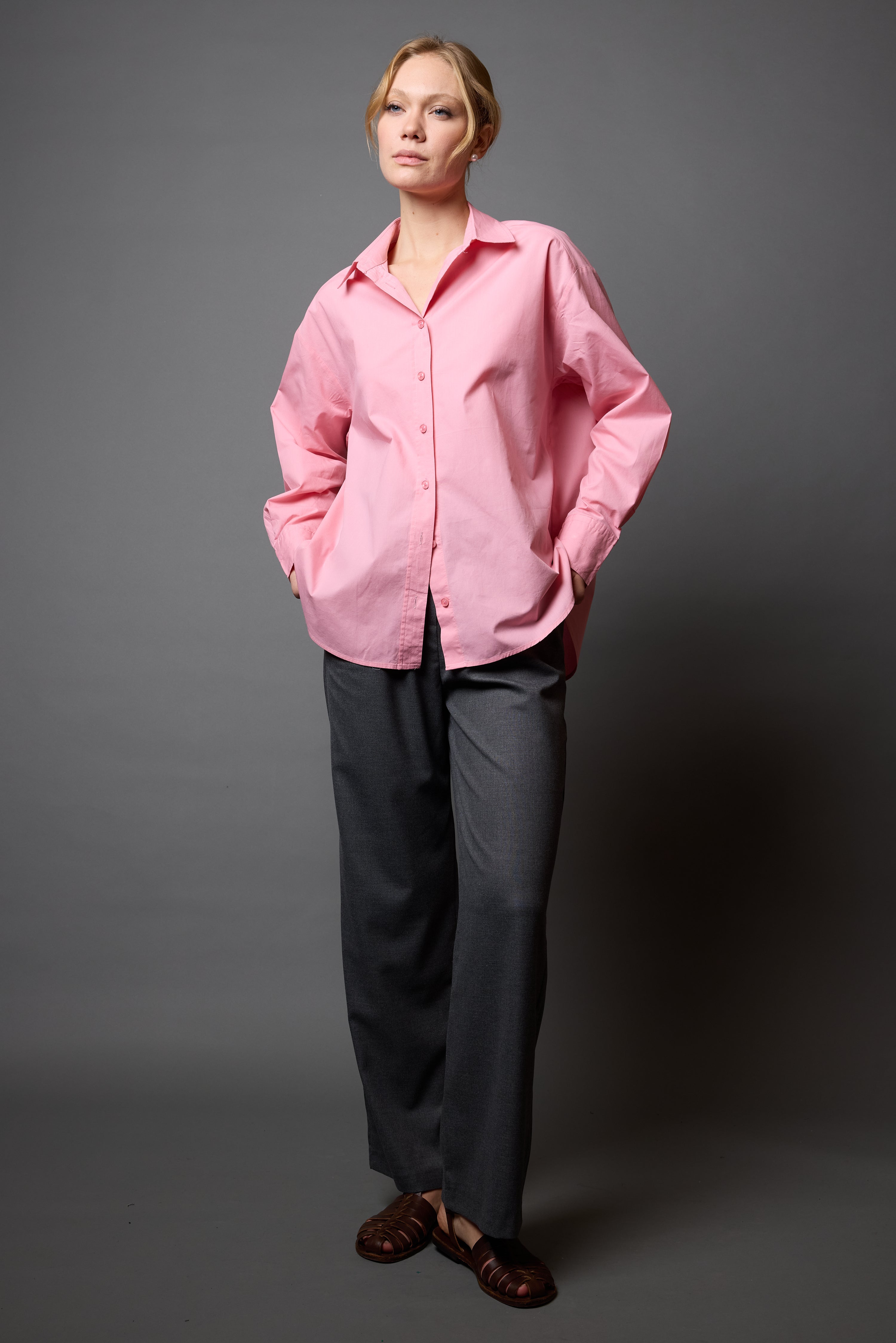 KLASİK YAKA OVERSIZE POPLİN GÖMLEK PEMBE