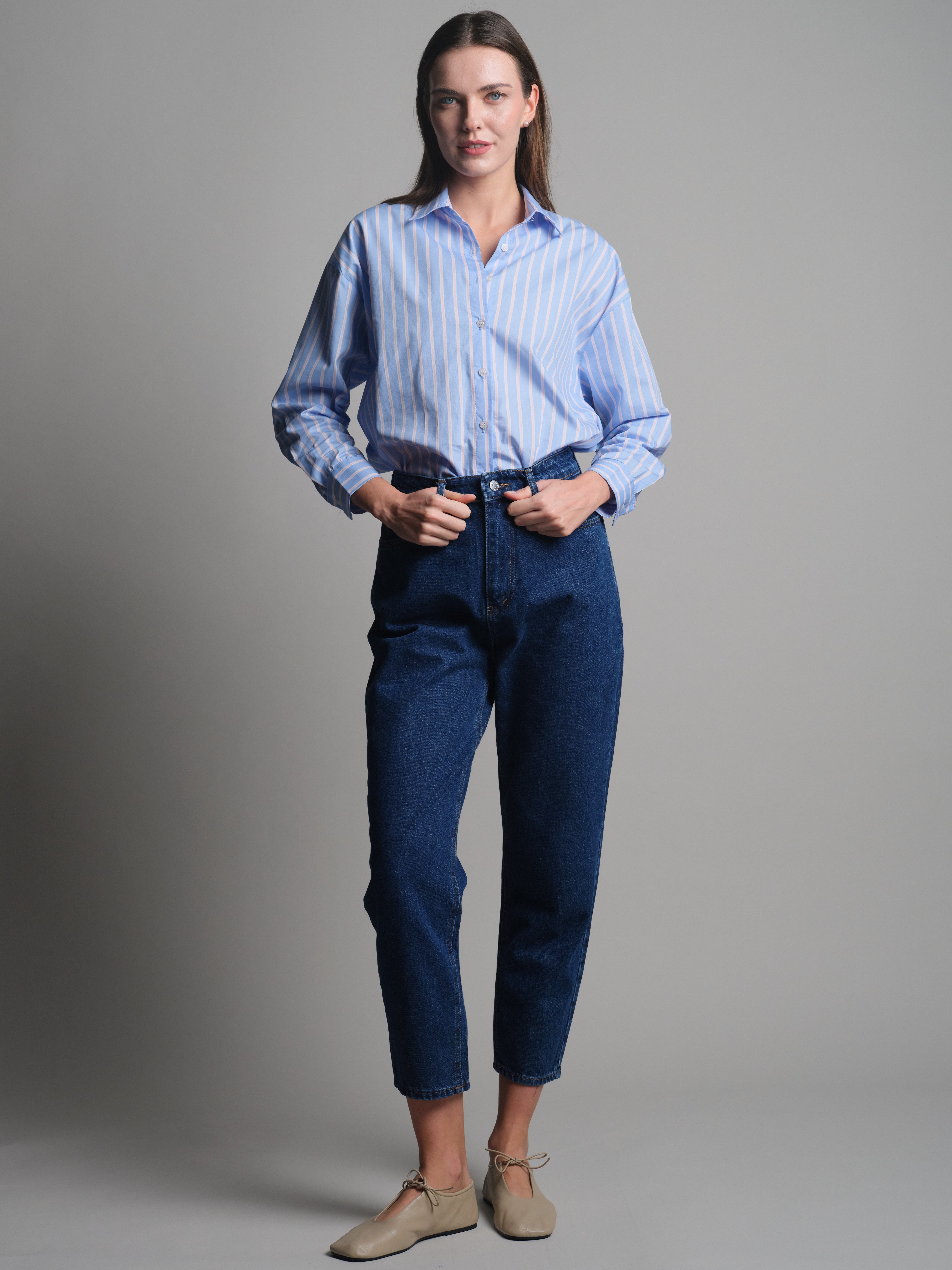 STRAIGHT FIT YÜKSEK BEL MOM JEAN BLUE