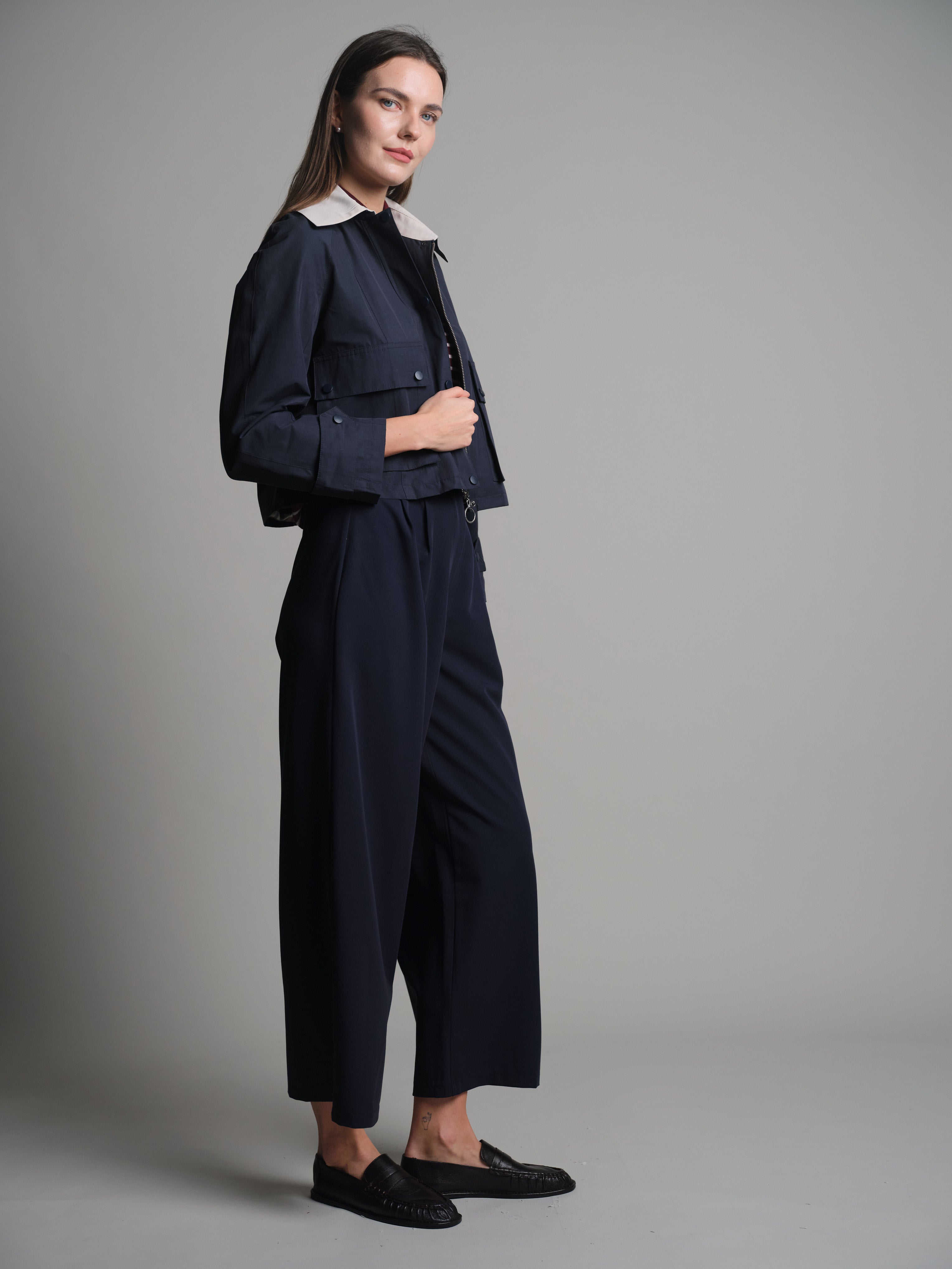 ÇİFT PİLELİ PALAZZO PANTOLON DARK BLUE