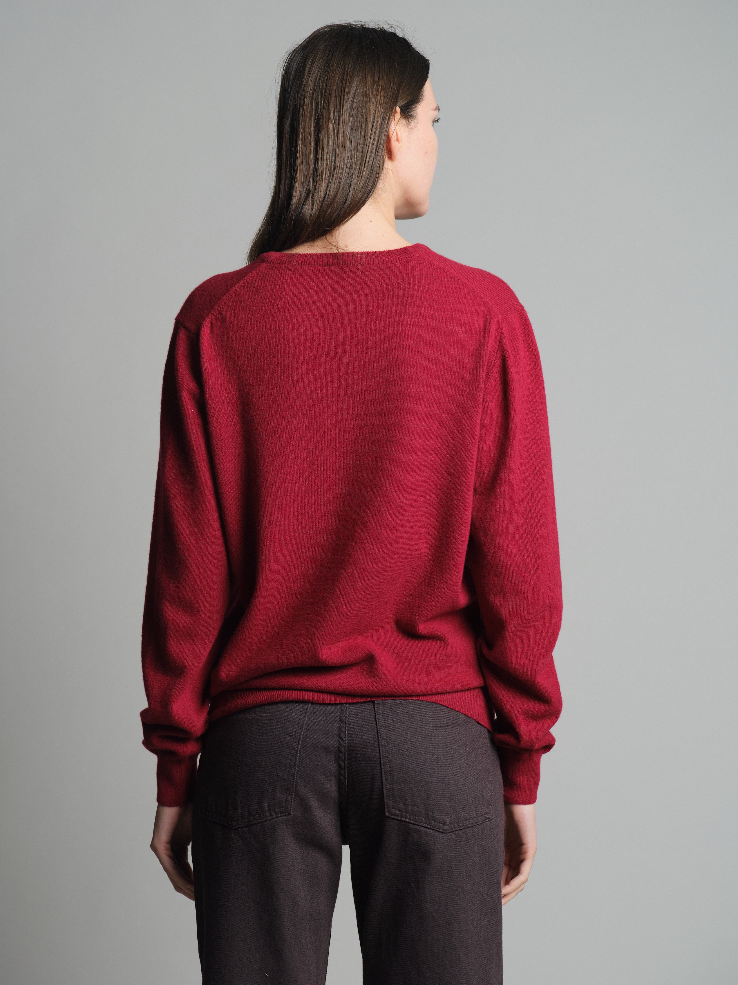 WOOL CREW NECK UNISEX SWEATER CLARET RED 