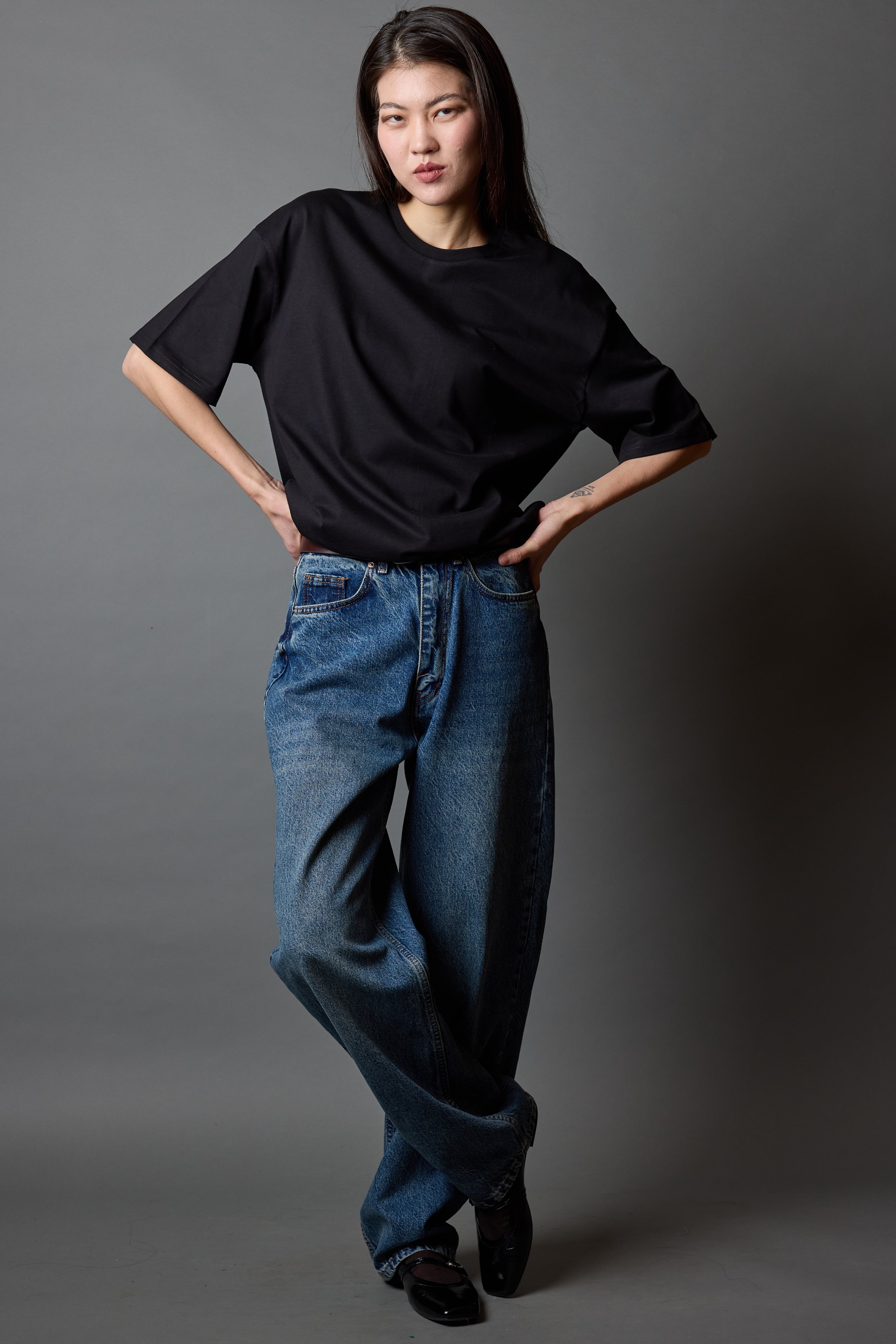 WIDE LEG BALLOON FIT JEAN VINTAGE BLEU
