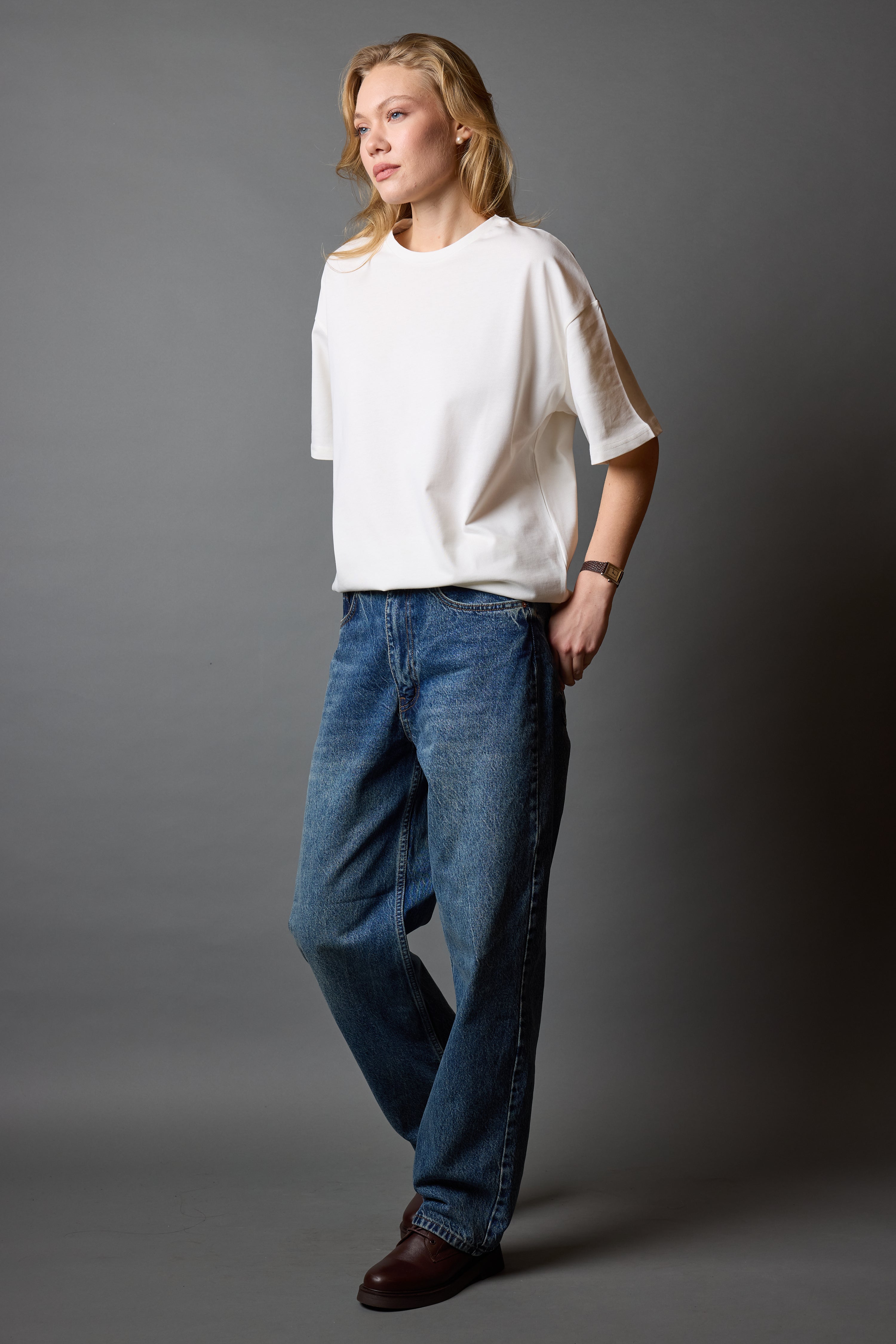 WIDE LEG BALLOON FIT JEAN VINTAGE BLEU