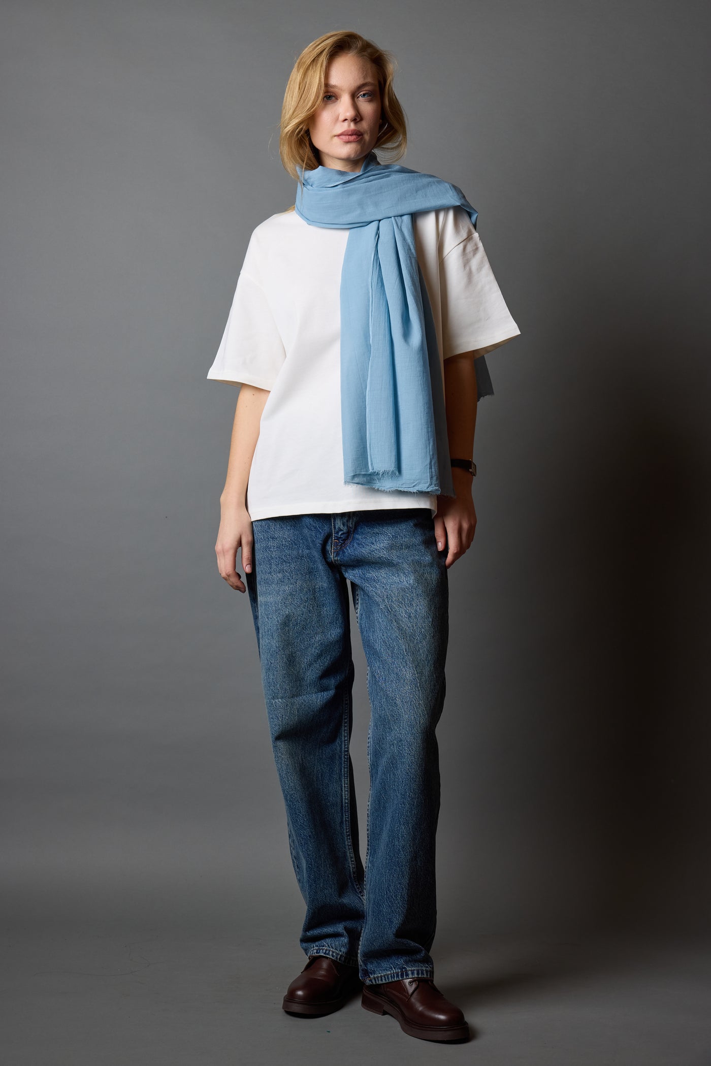 Cloud Blue Organic Cotton Handmade Shawl 