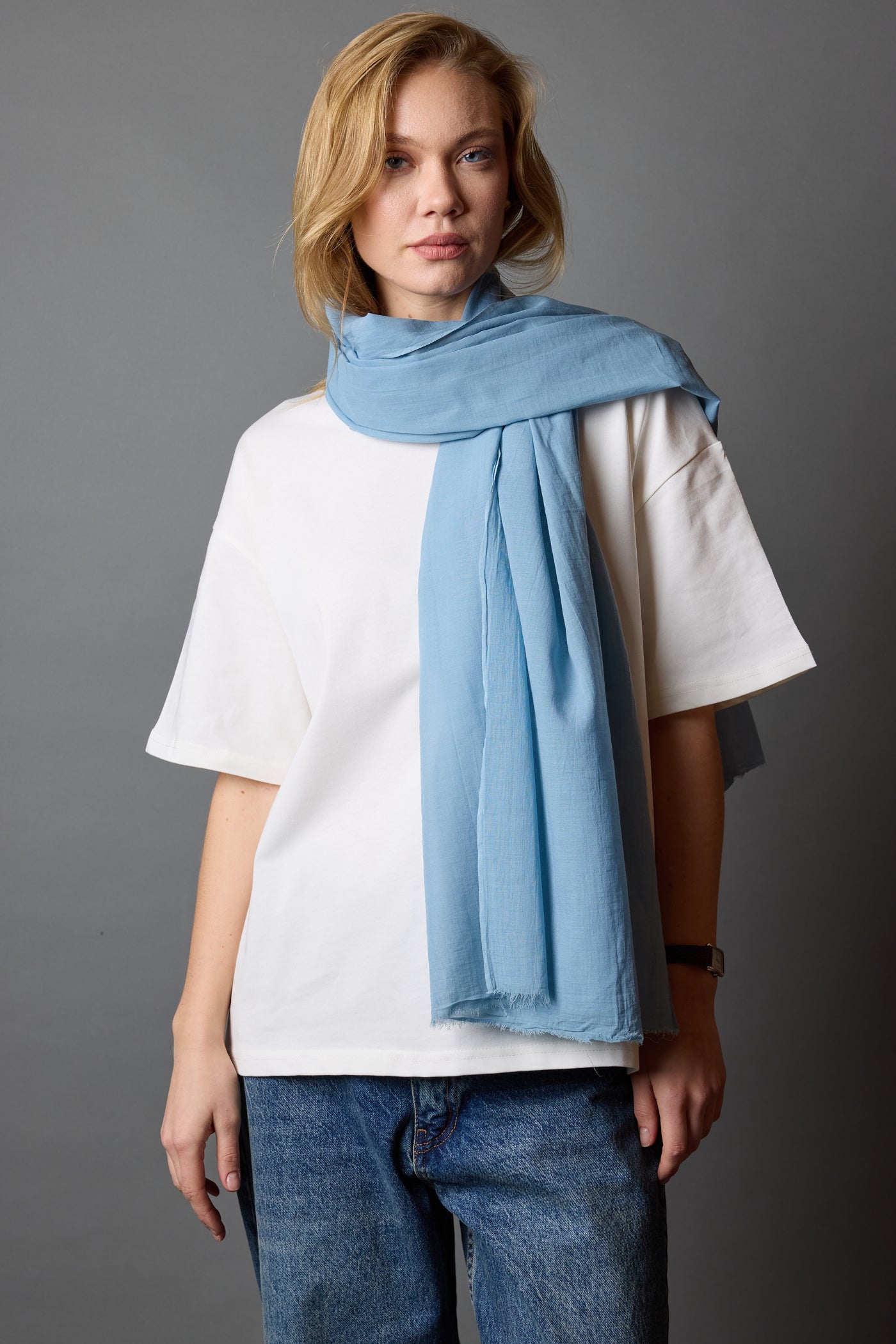 Cloud Blue Organic Cotton Handmade Shawl 