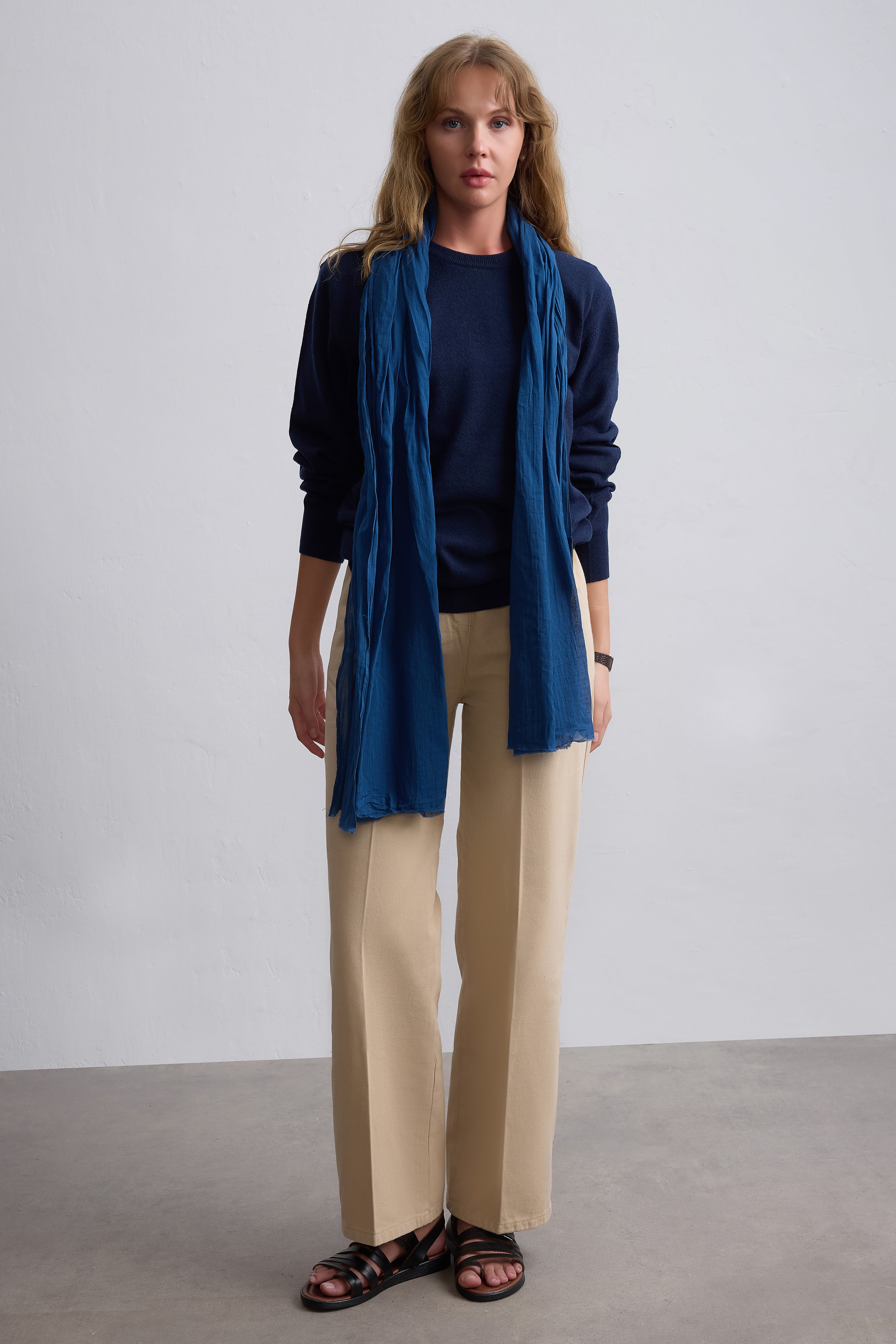 Indigo Denim Blue Organik Pamuk Handmade Şal