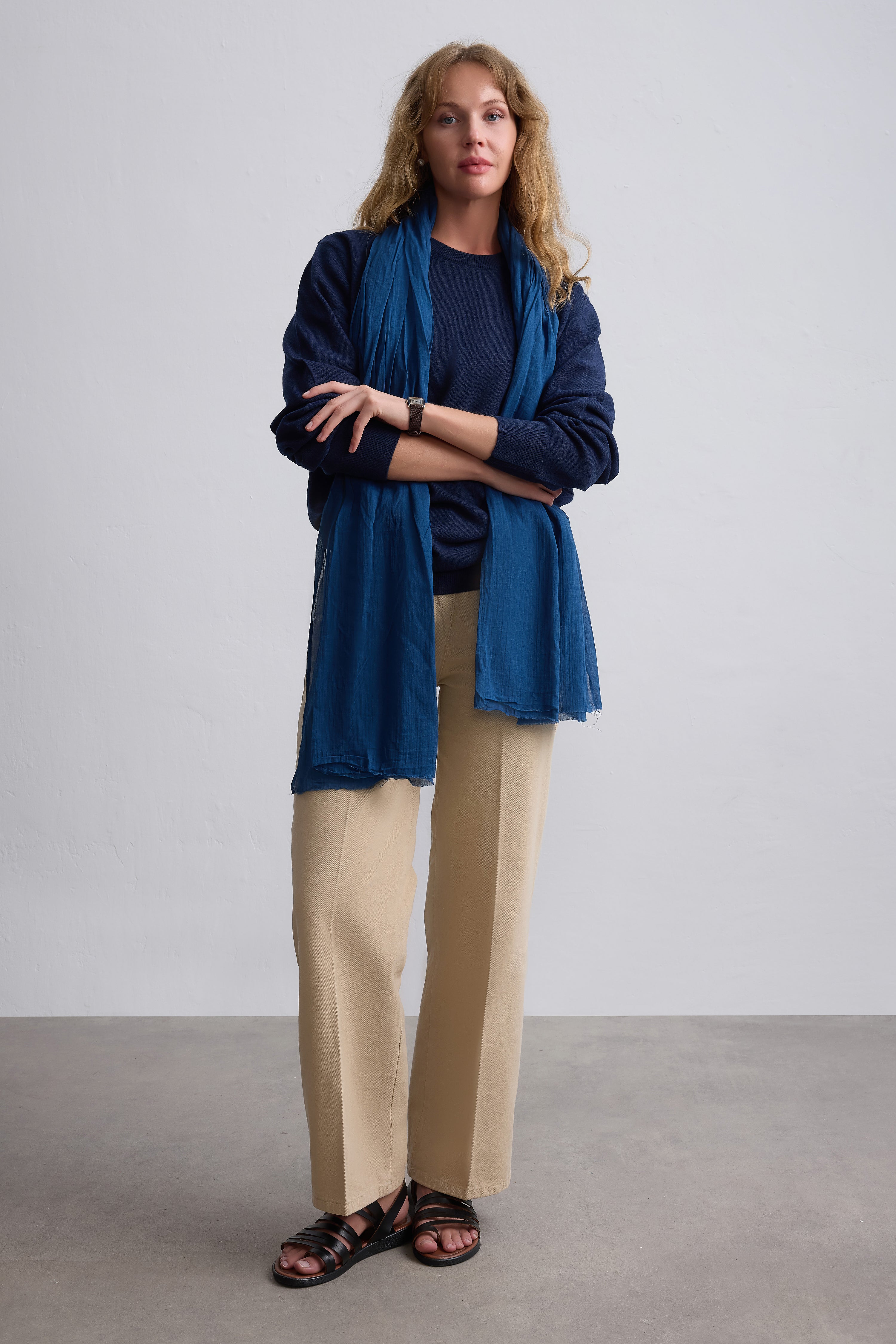Indigo Denim Blue Organik Pamuk Handmade Şal