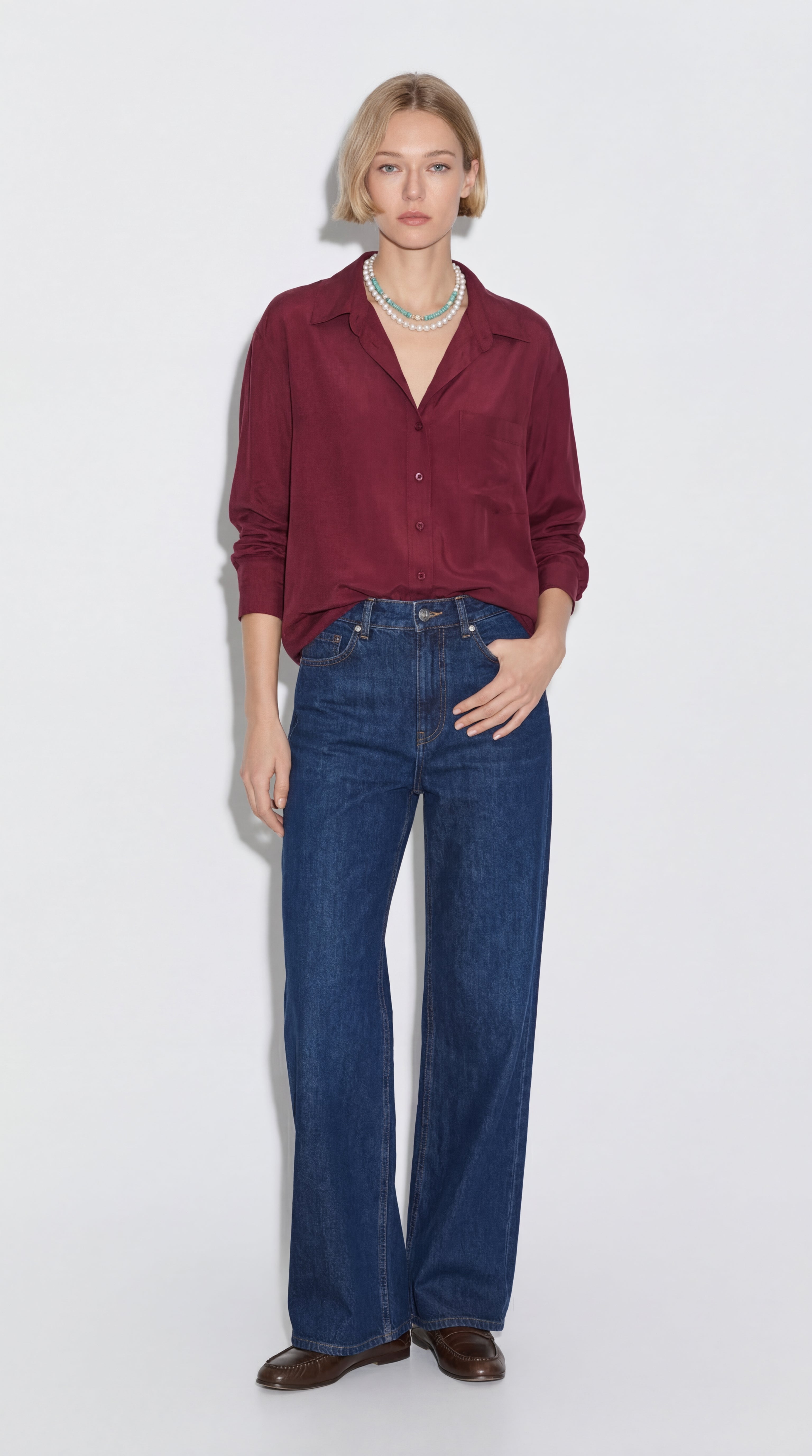 DOKUMLU CEPLI TENCEL GOMLEK CHERRY