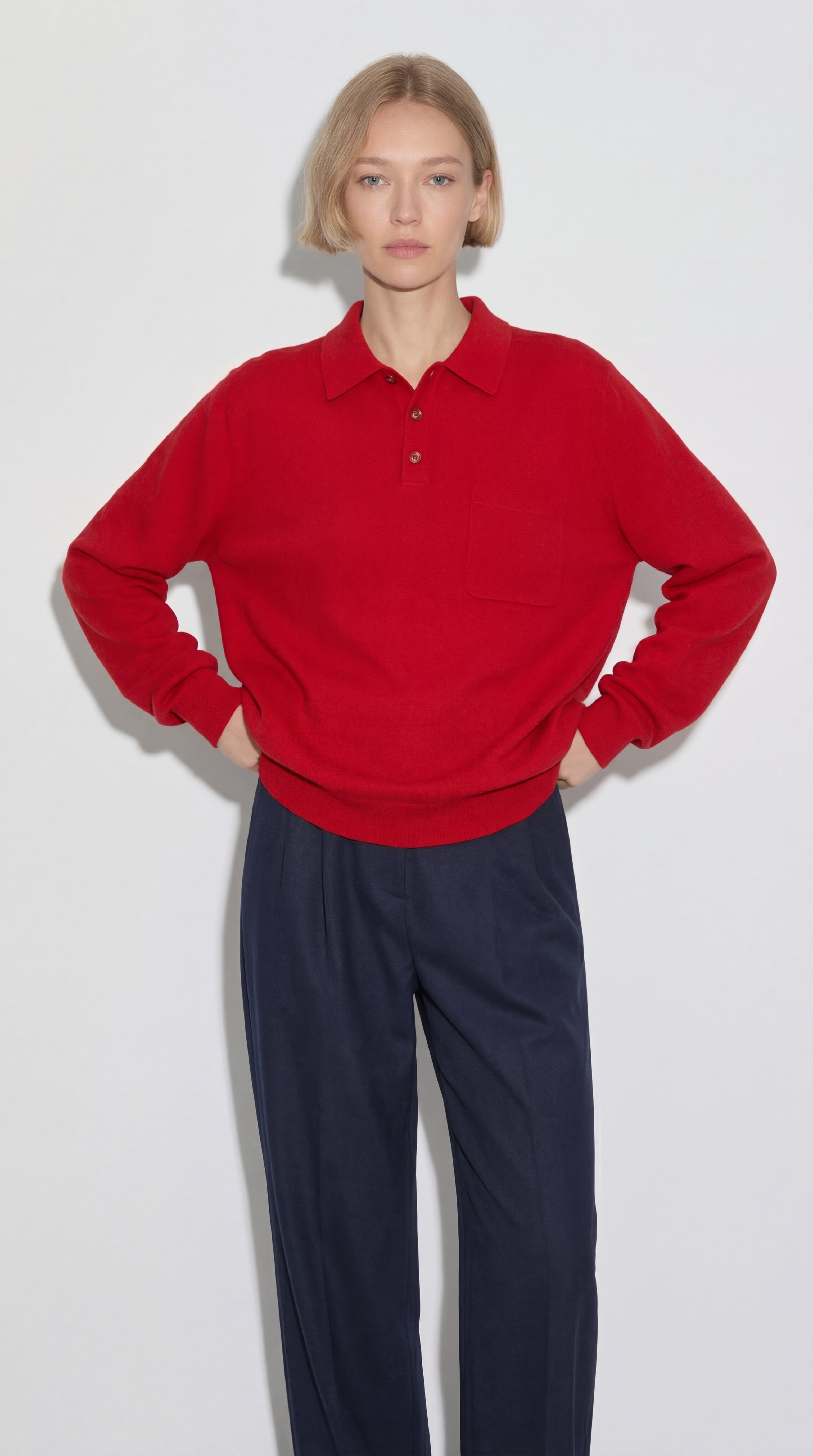 WOOL POLO COLLAR UNISEX SWEATER RED
