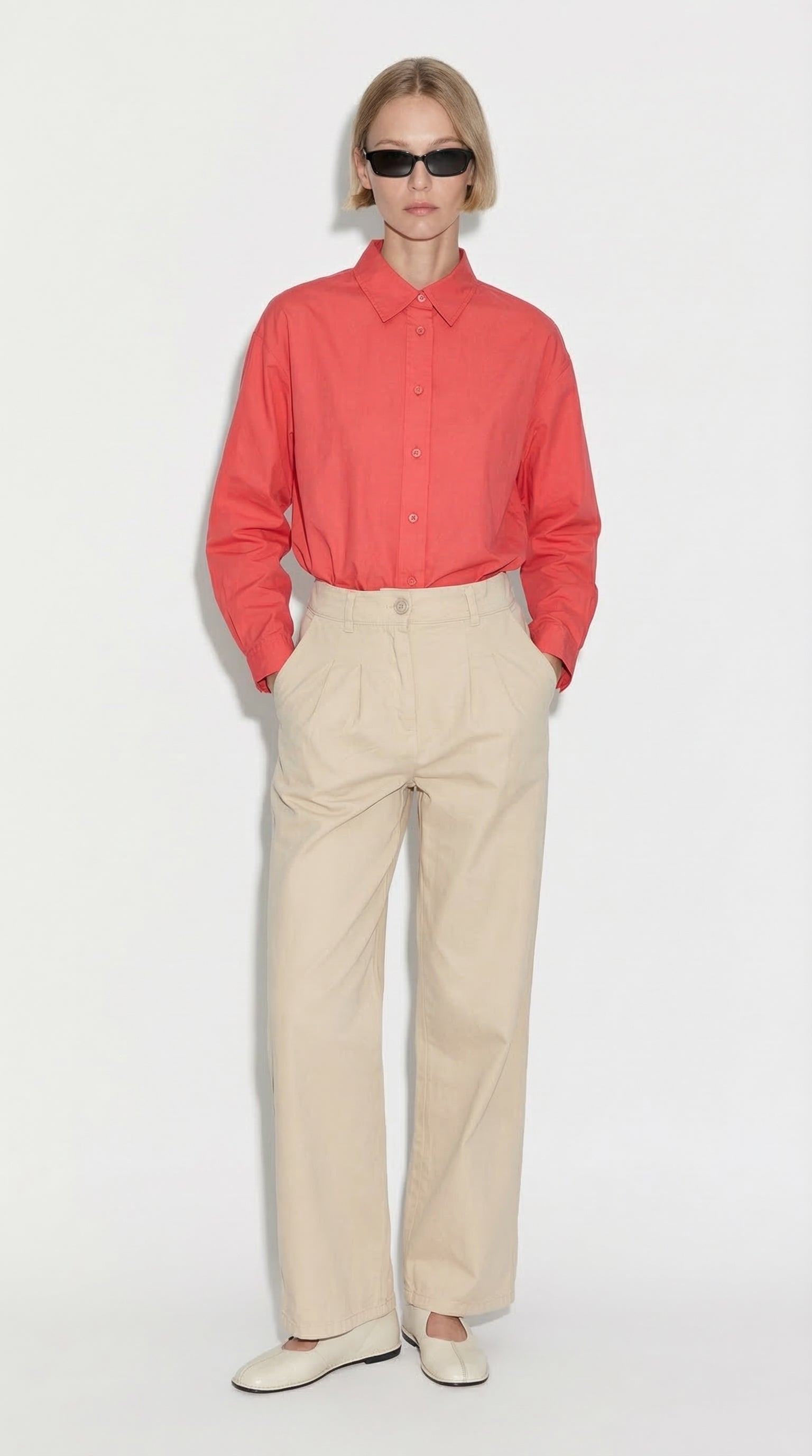 PLEATED COTTON RELAXED TROUSERS CAMEL 