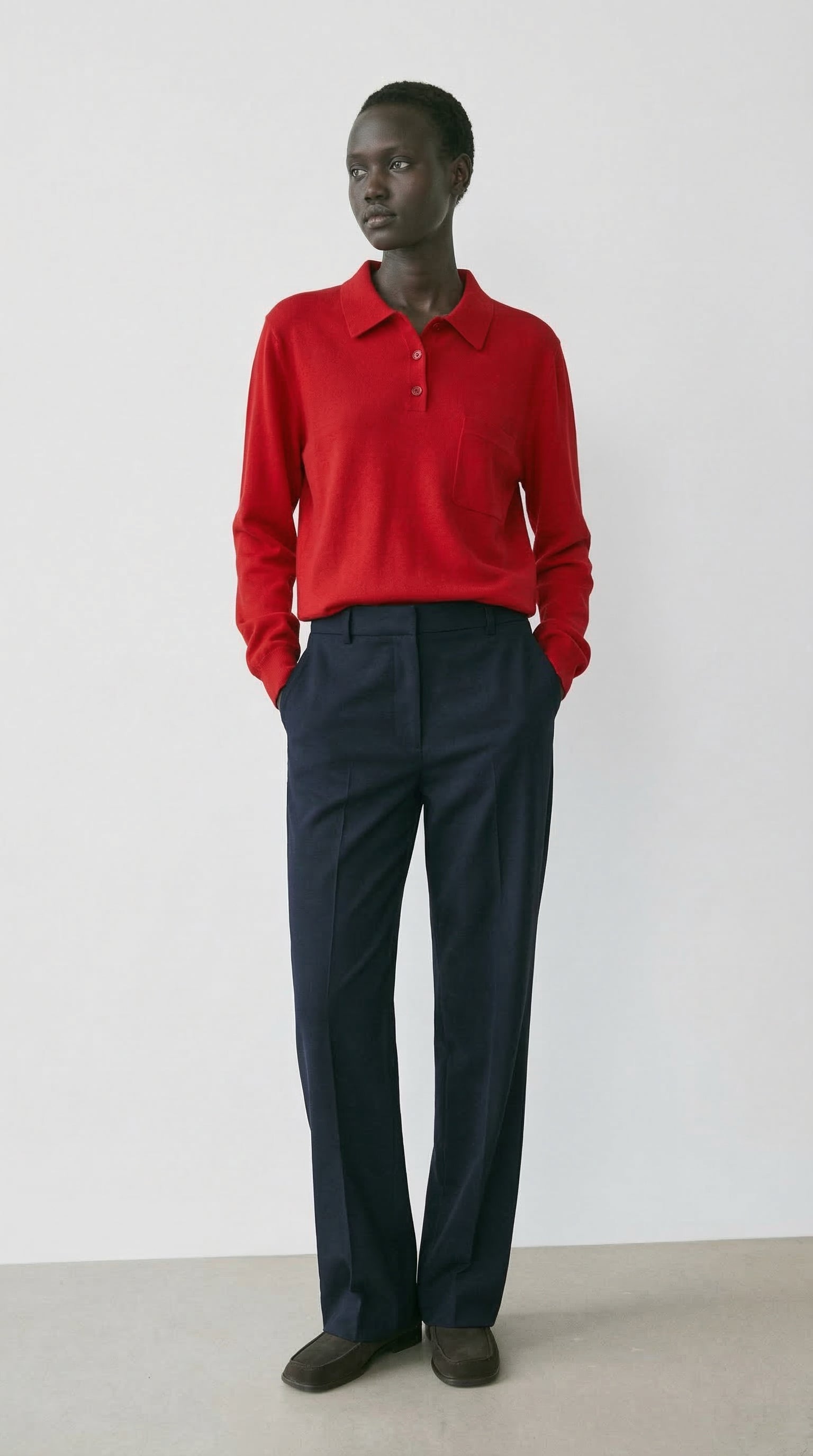 WOOL POLO COLLAR UNISEX SWEATER RED