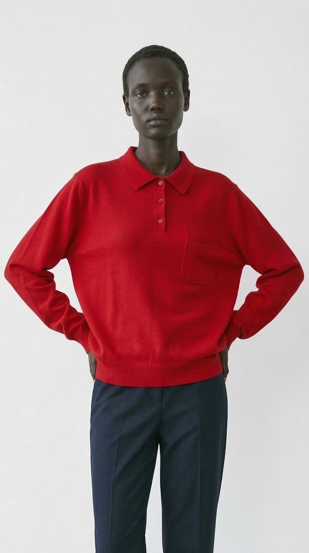 WOOL POLO COLLAR UNISEX SWEATER RED