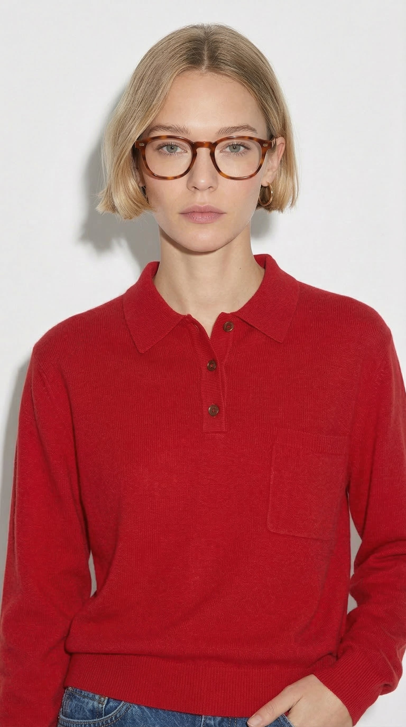 WOOL POLO COLLAR UNISEX SWEATER RED