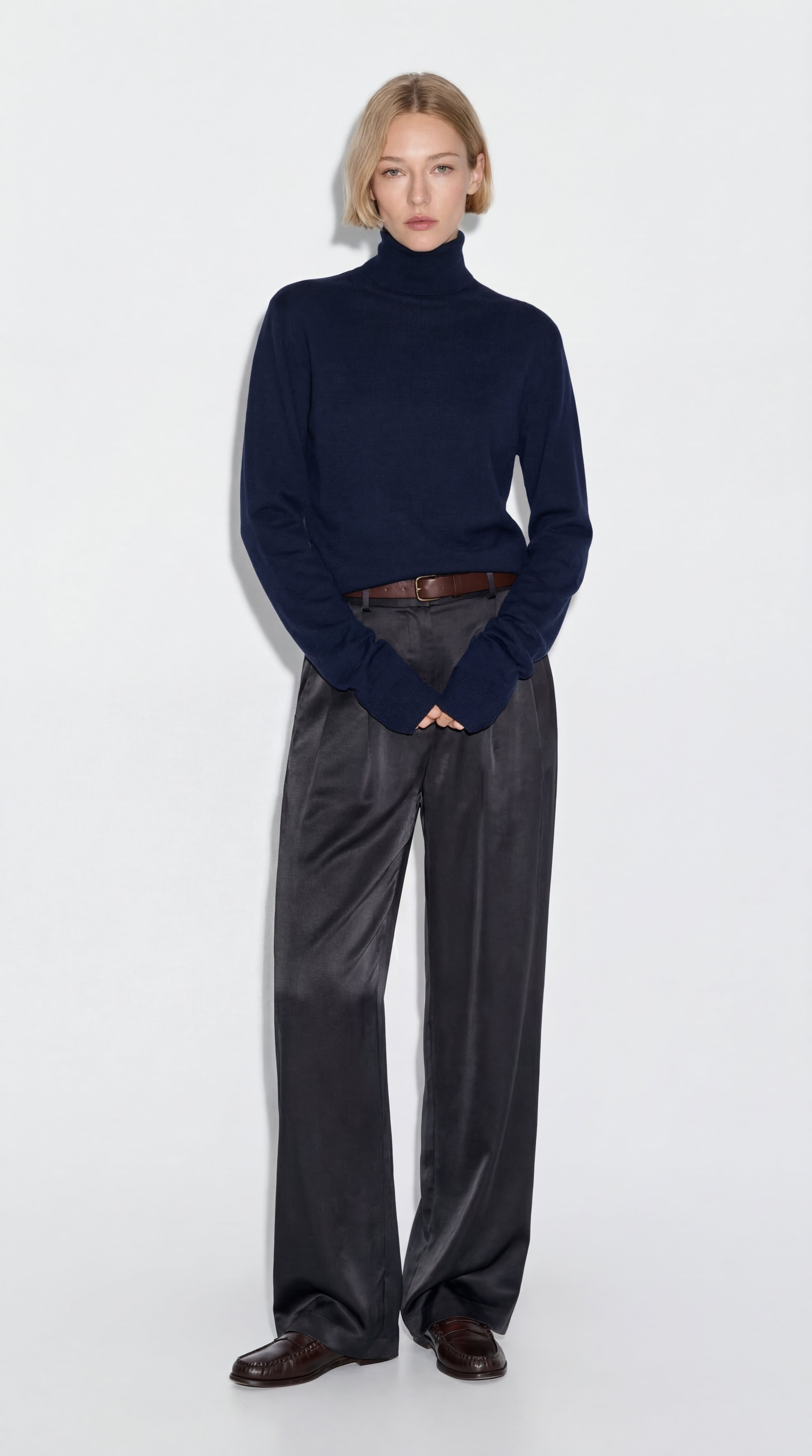 WOOL HIGH COLLAR UNISEX SWEATER NAVY BLUE