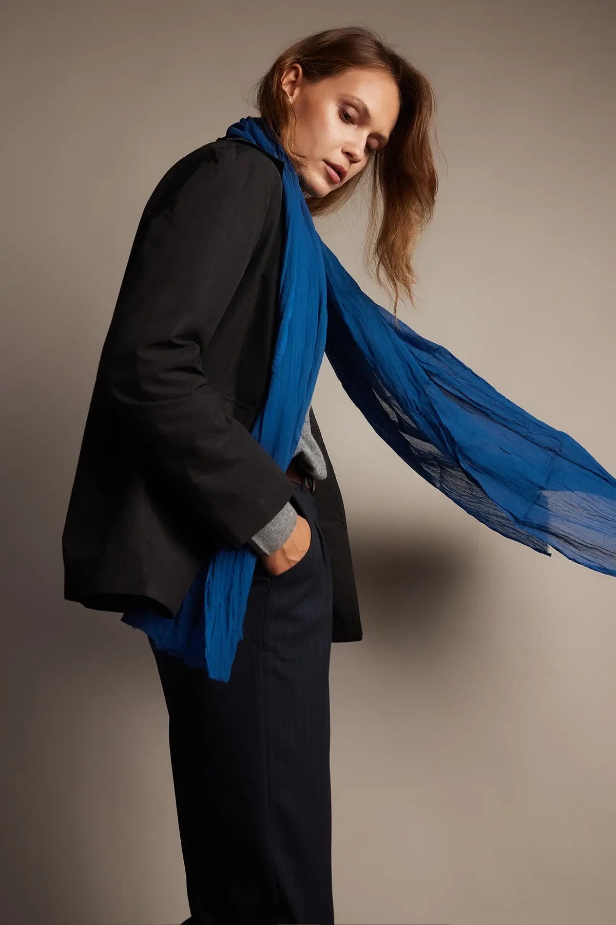 Royal Blue Organik Pamuk Handmade Şal HARMONIOUS