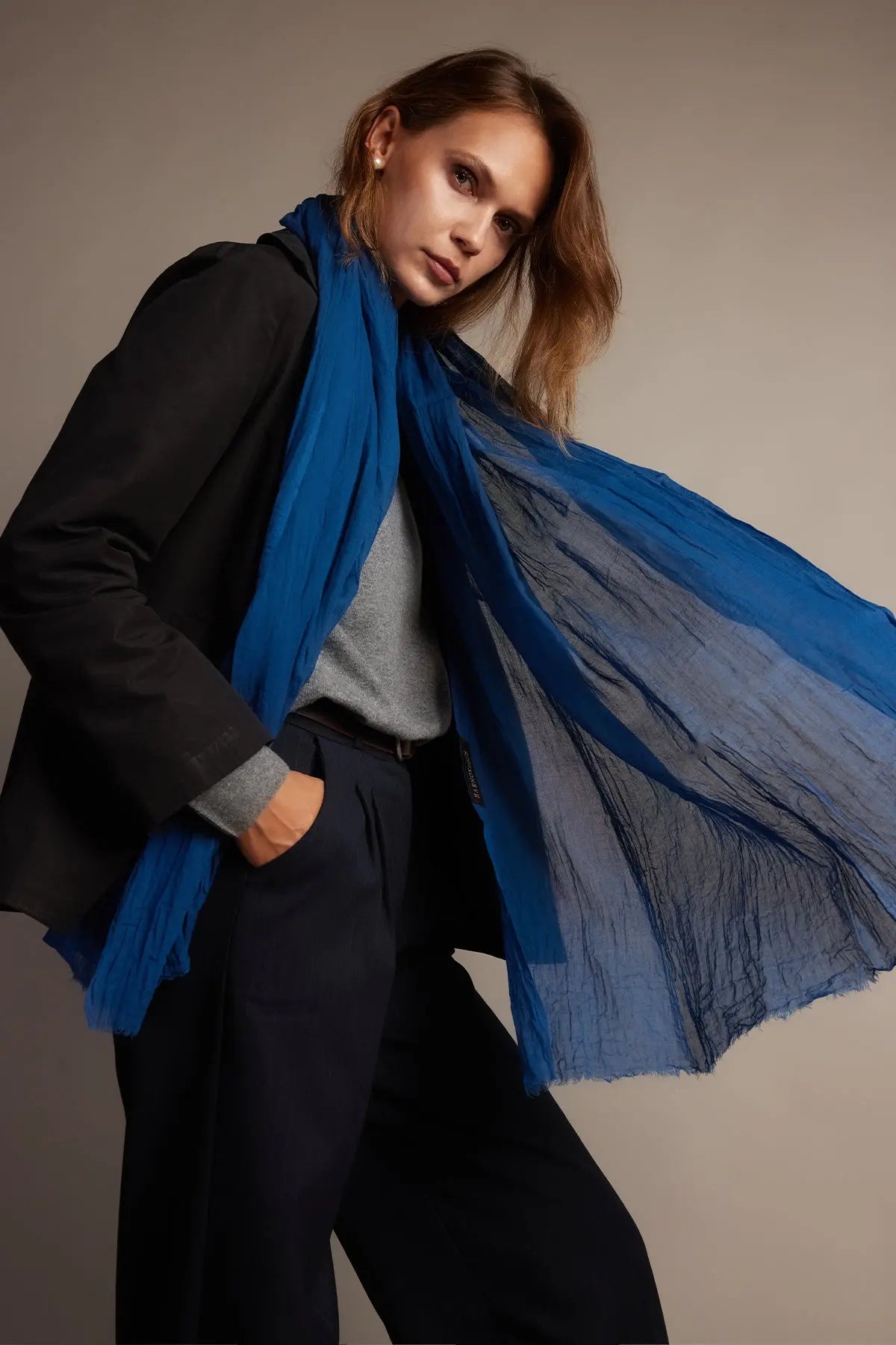 Royal Blue Organik Pamuk Handmade Şal HARMONIOUS