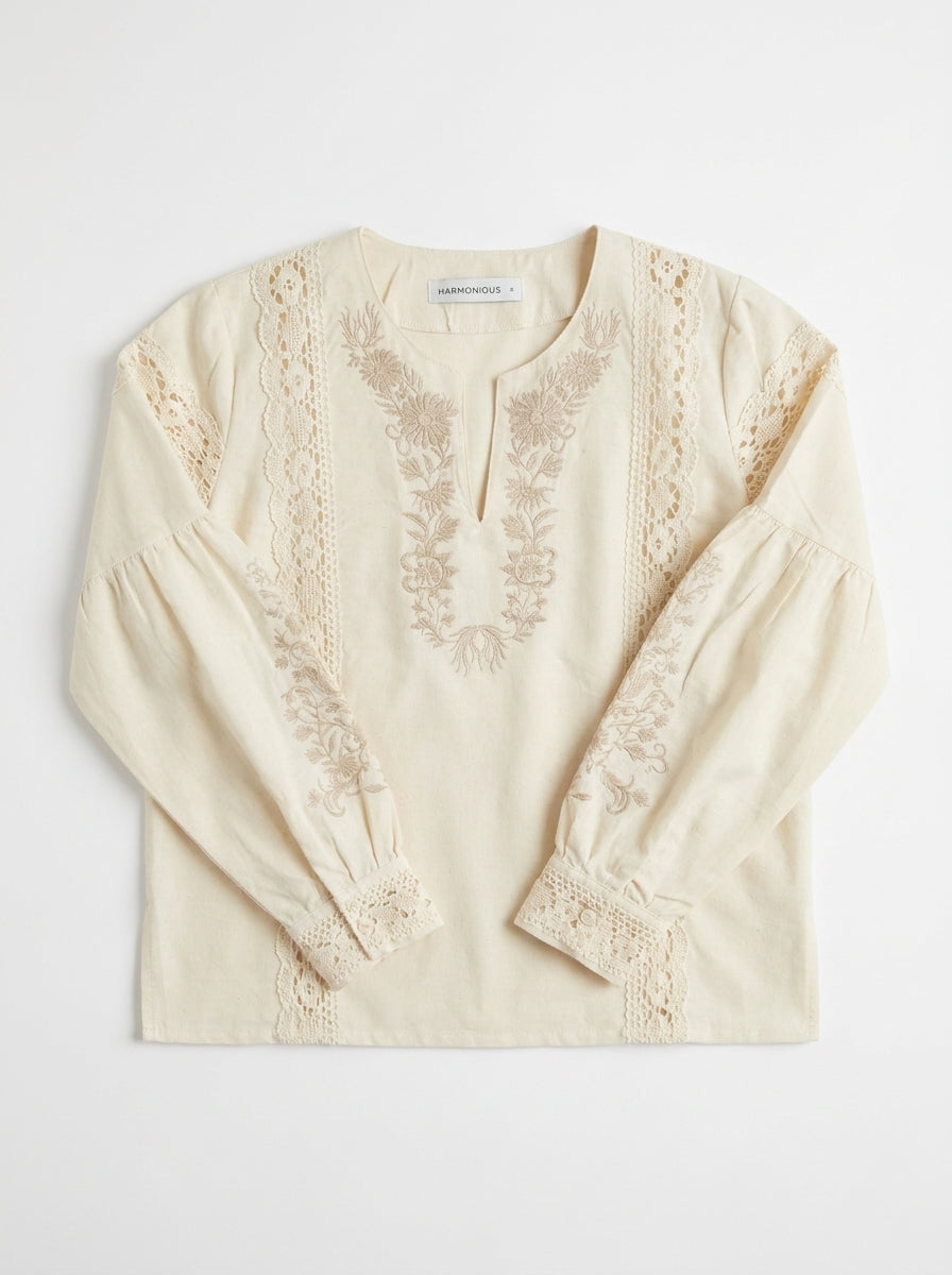 ODETTE NAKIŞLI COTTON BLUZ