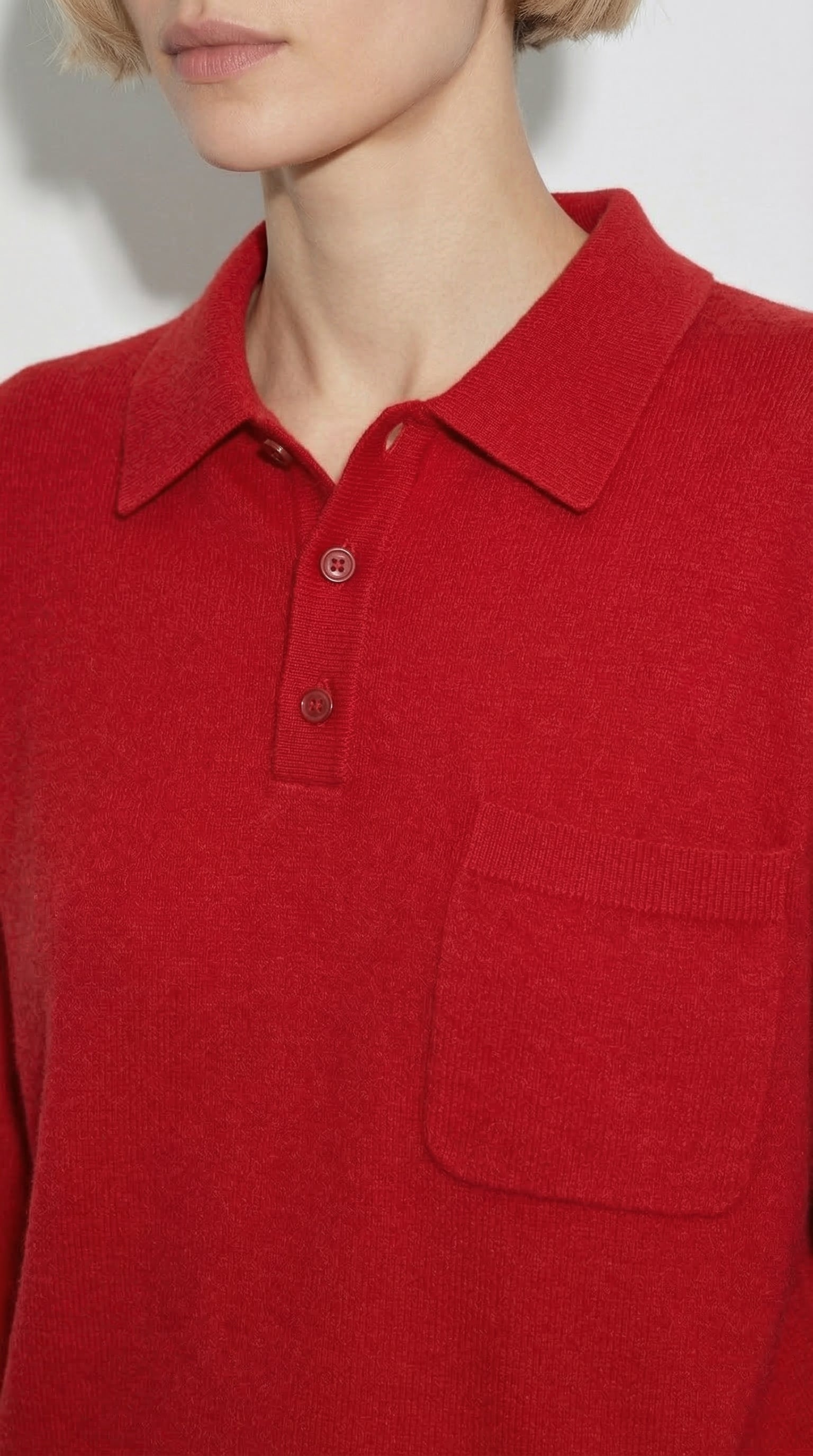 WOOL POLO COLLAR UNISEX SWEATER RED