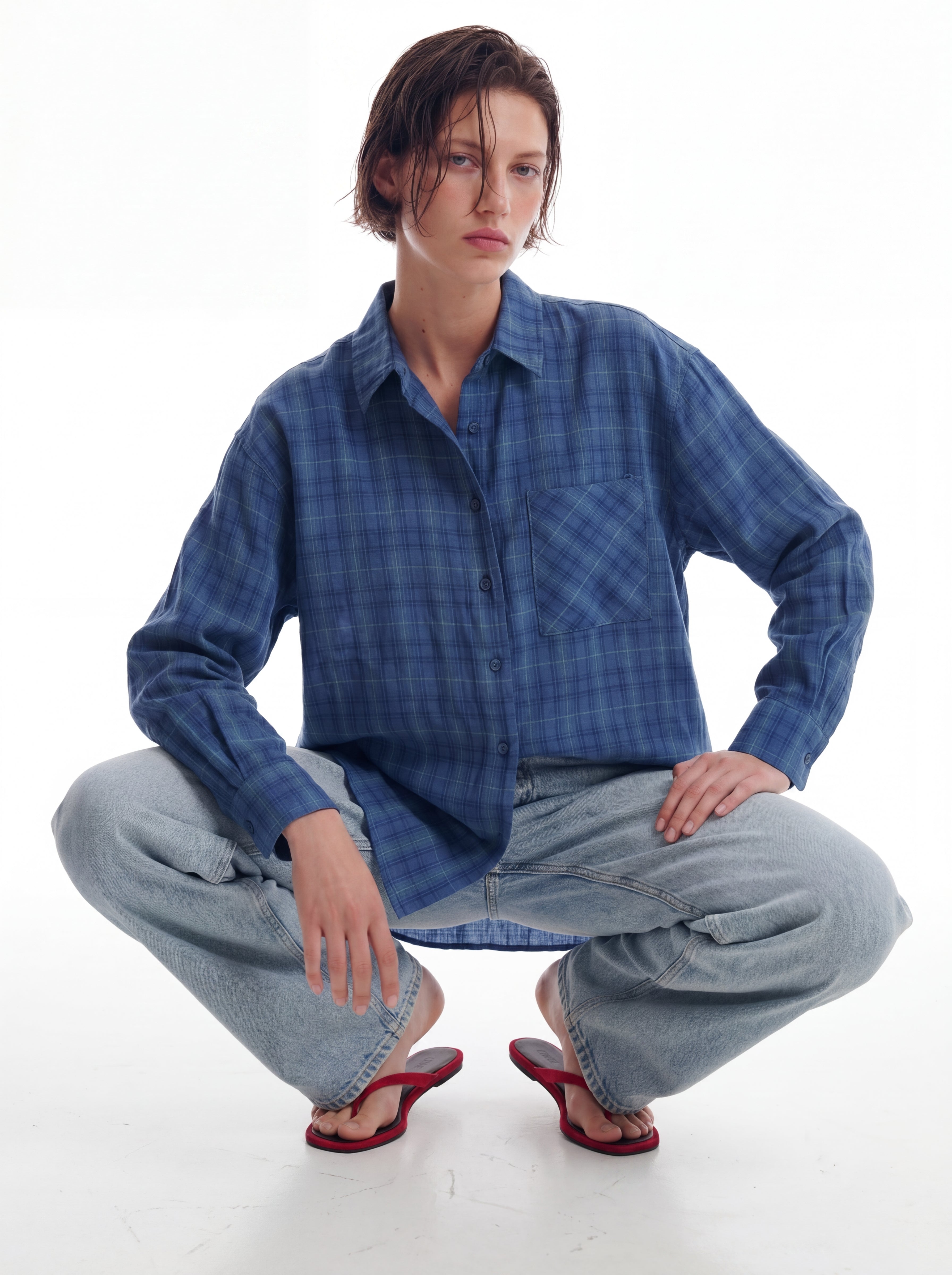 KARELI CEPLI OVERSIZE YUMUSAK GOMLEK