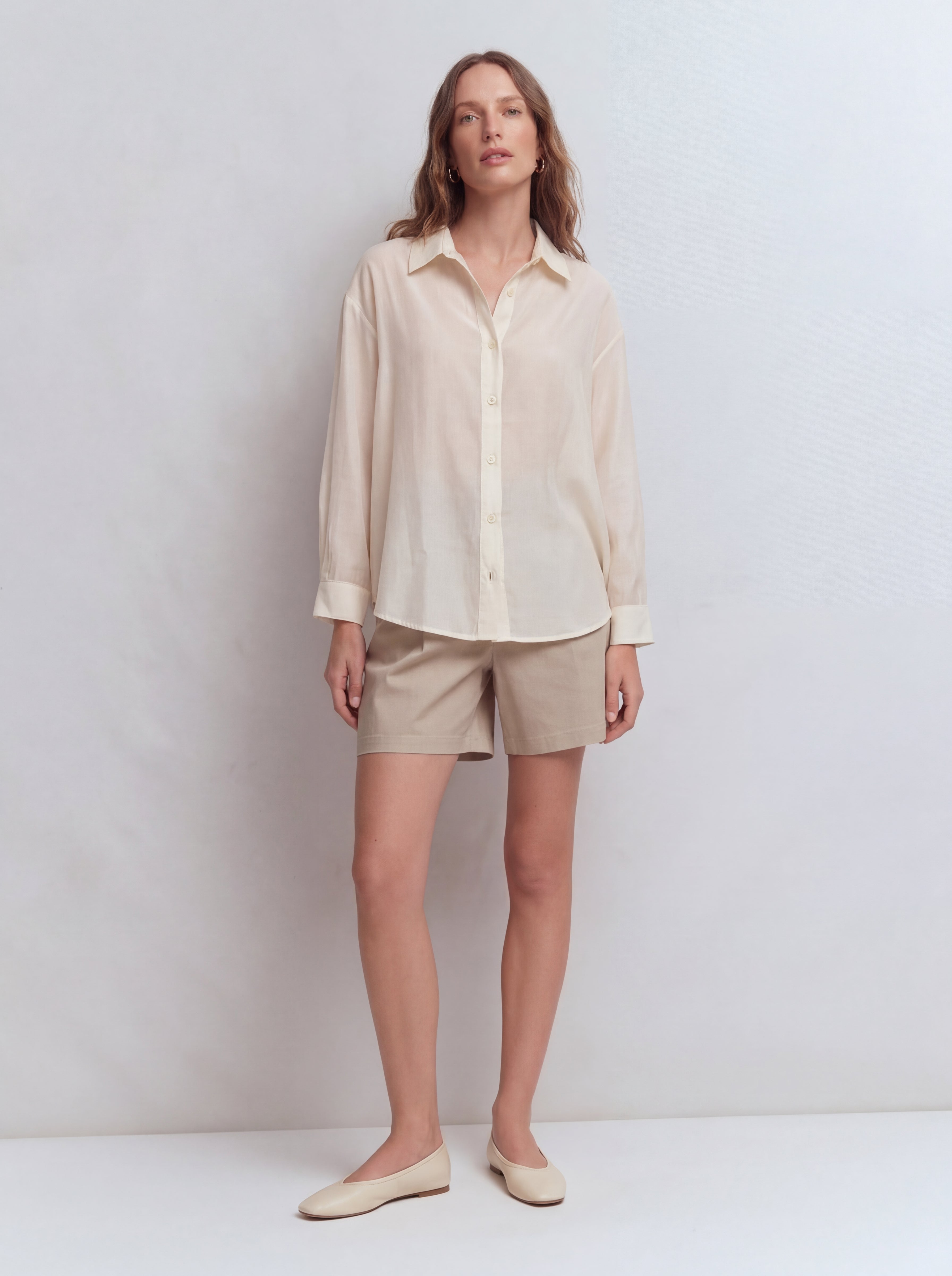 DOKUMLU TENSEL GOMLEK KREM