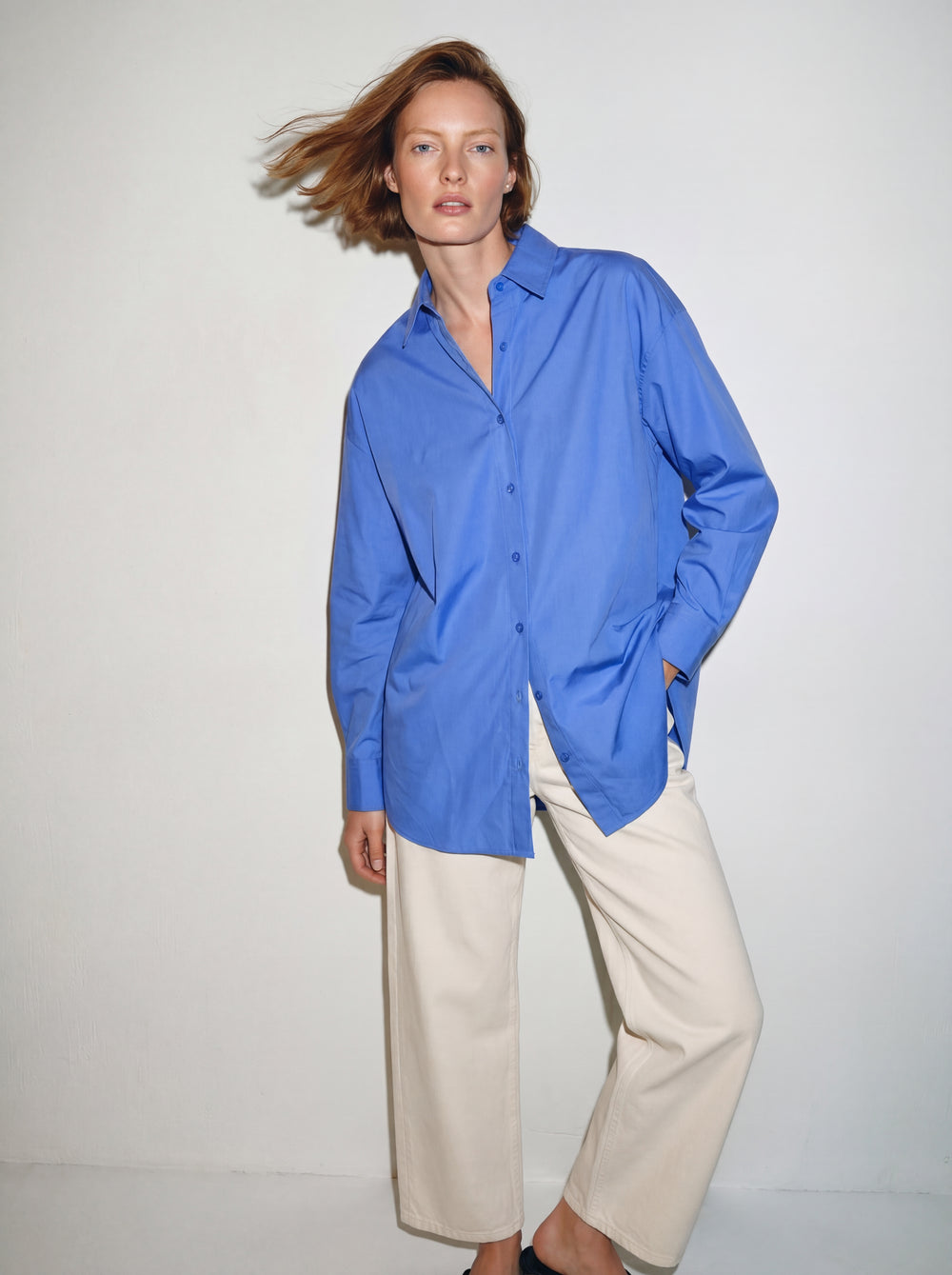BRITISH POPLIN OVERSIZE GOMLEK MAVI