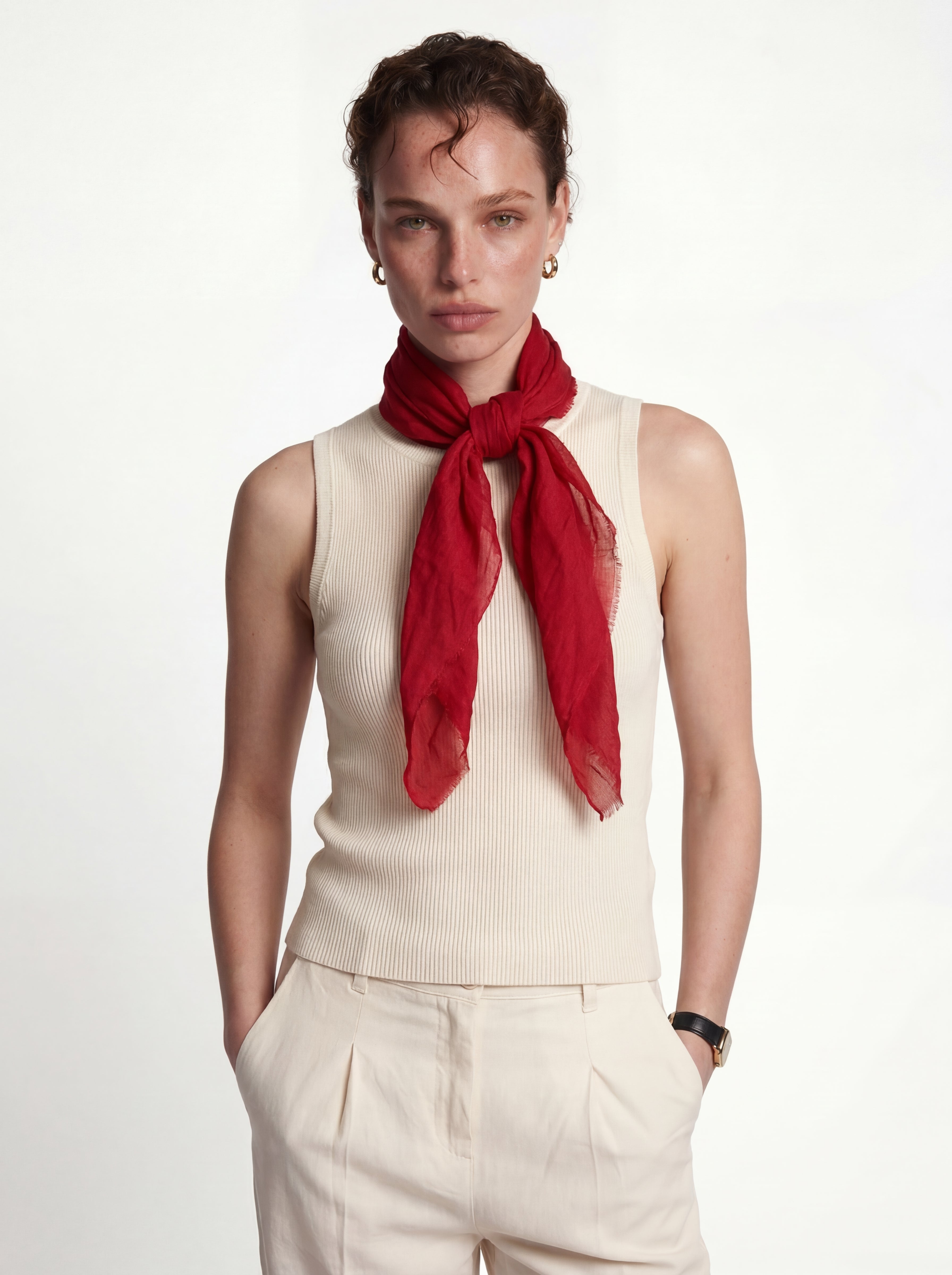 CHRISTMAS RED ORGANIK PAMUK KARE FULAR