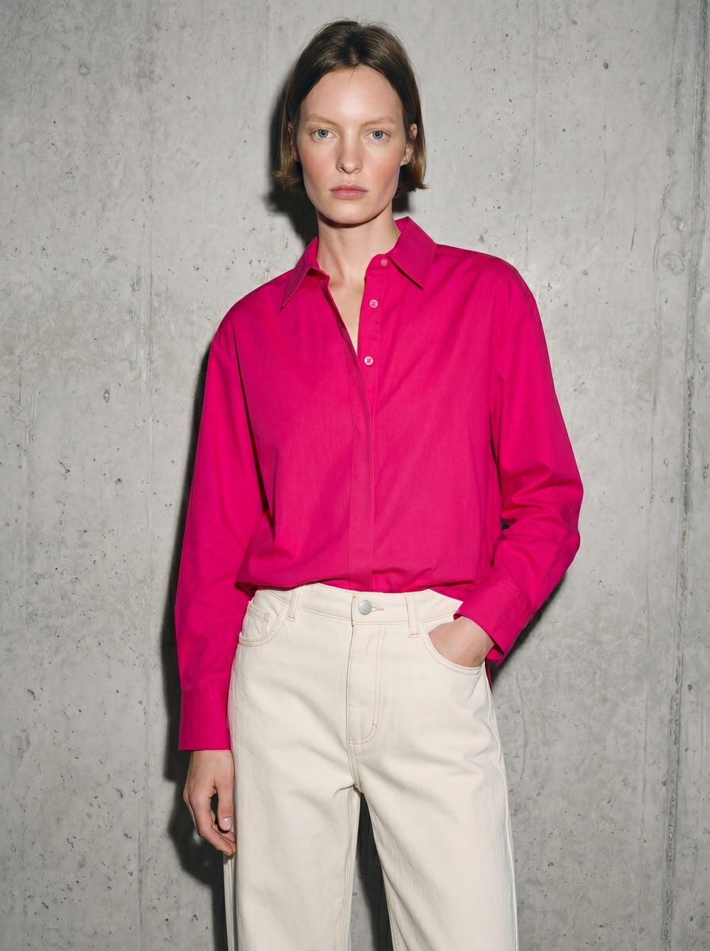 DUGME DETAYLI POPLIN GOMLEK CHERRY