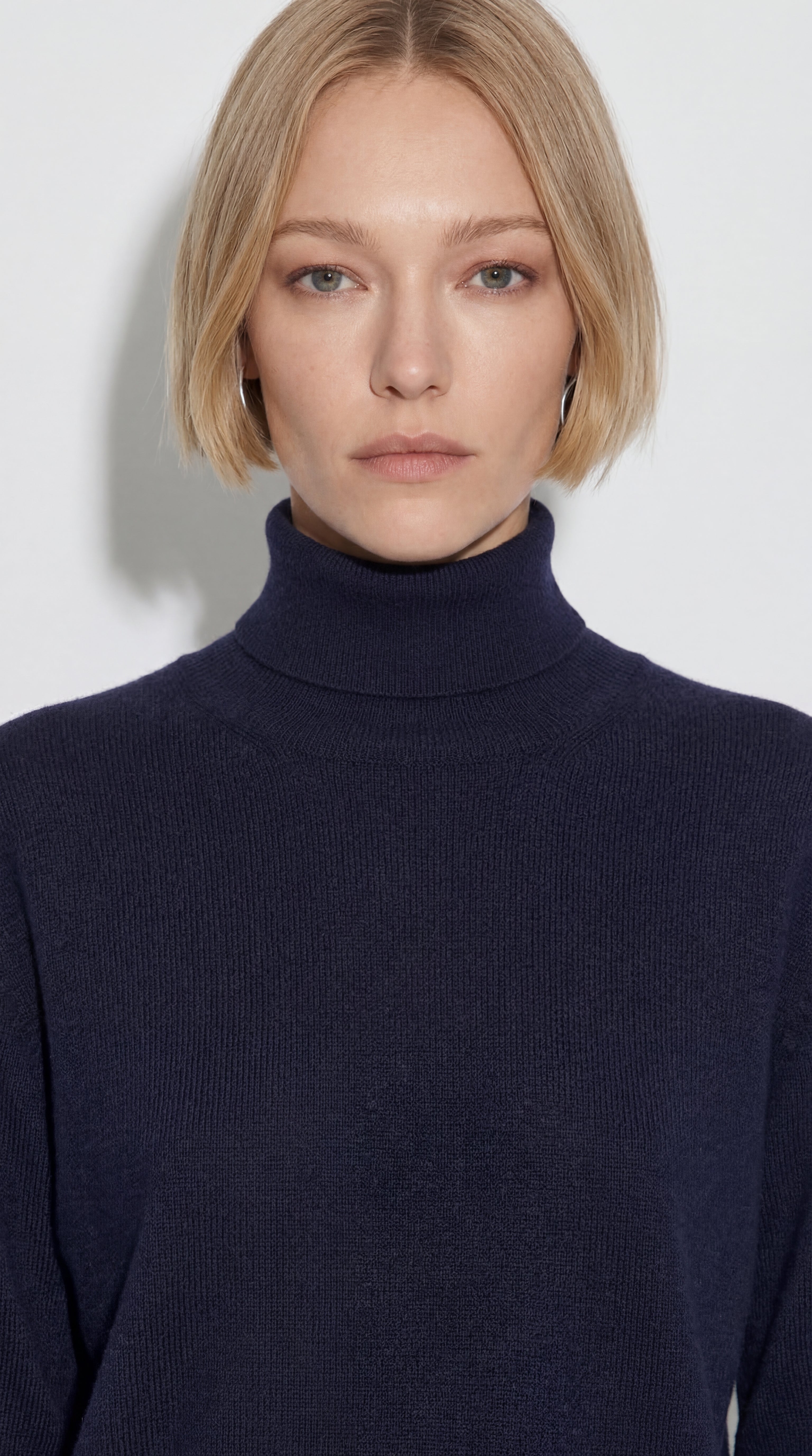 COTTON HIGH COLLAR UNISEX SWEATER NAVY BLUE
