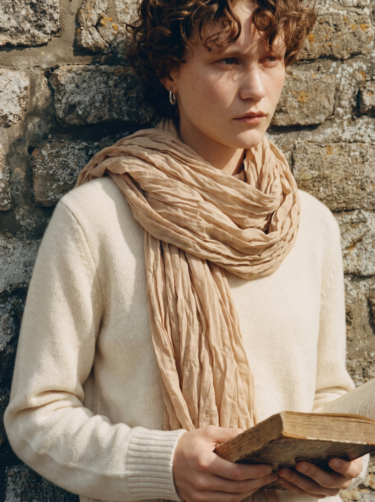 Beige organik pamuk Şal — HARMONIOUS AW26 The Country House