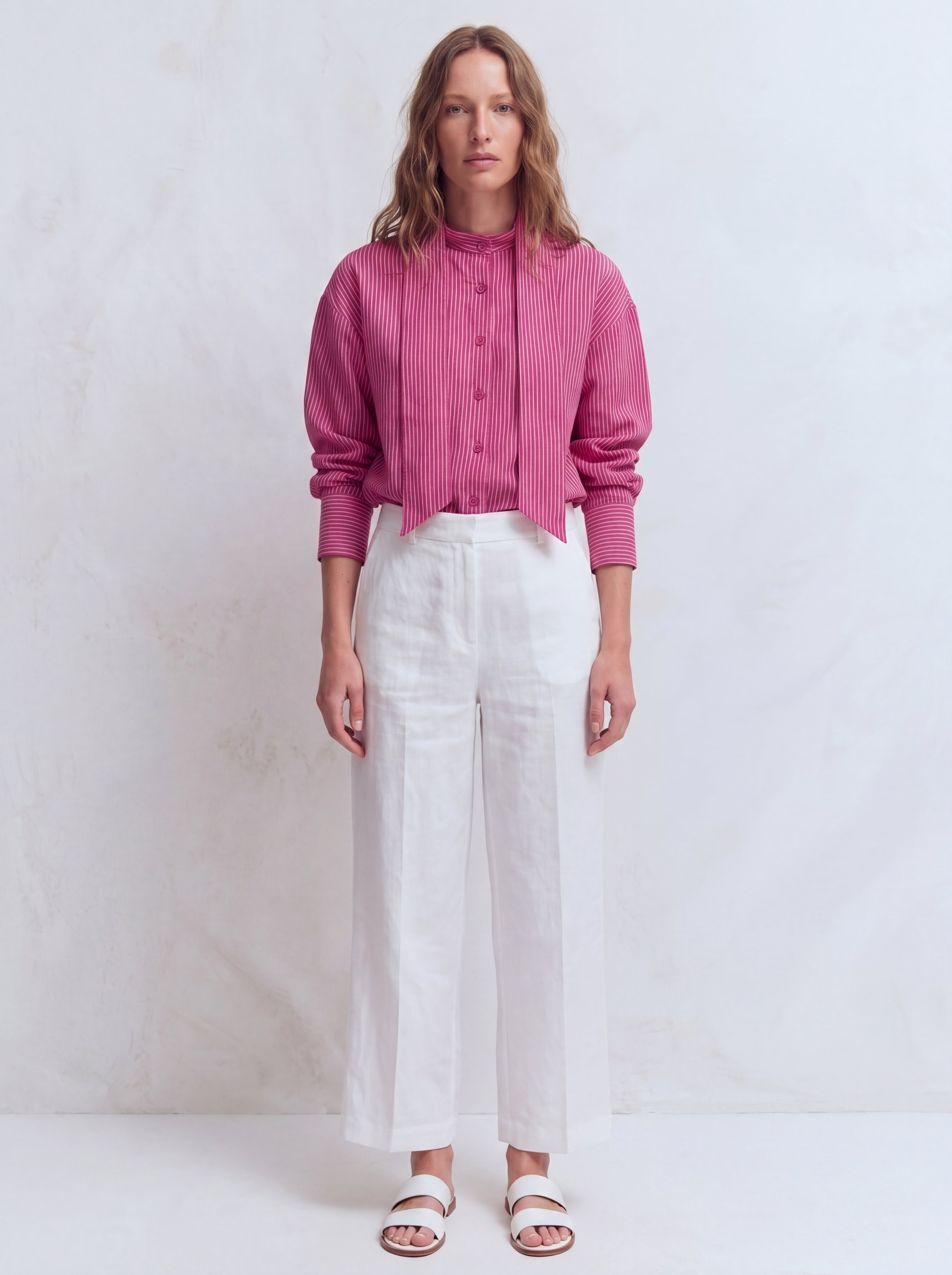 YAKA DETAYLI CIZGILI POPLIN GOMLEK CHERRY