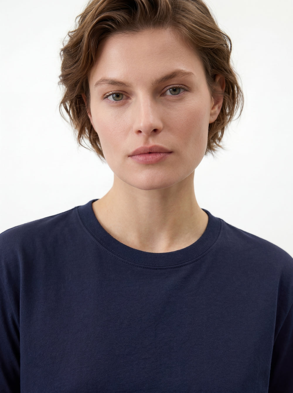 KISA KOLLU PAMUK T-SHIRT LACIVERT