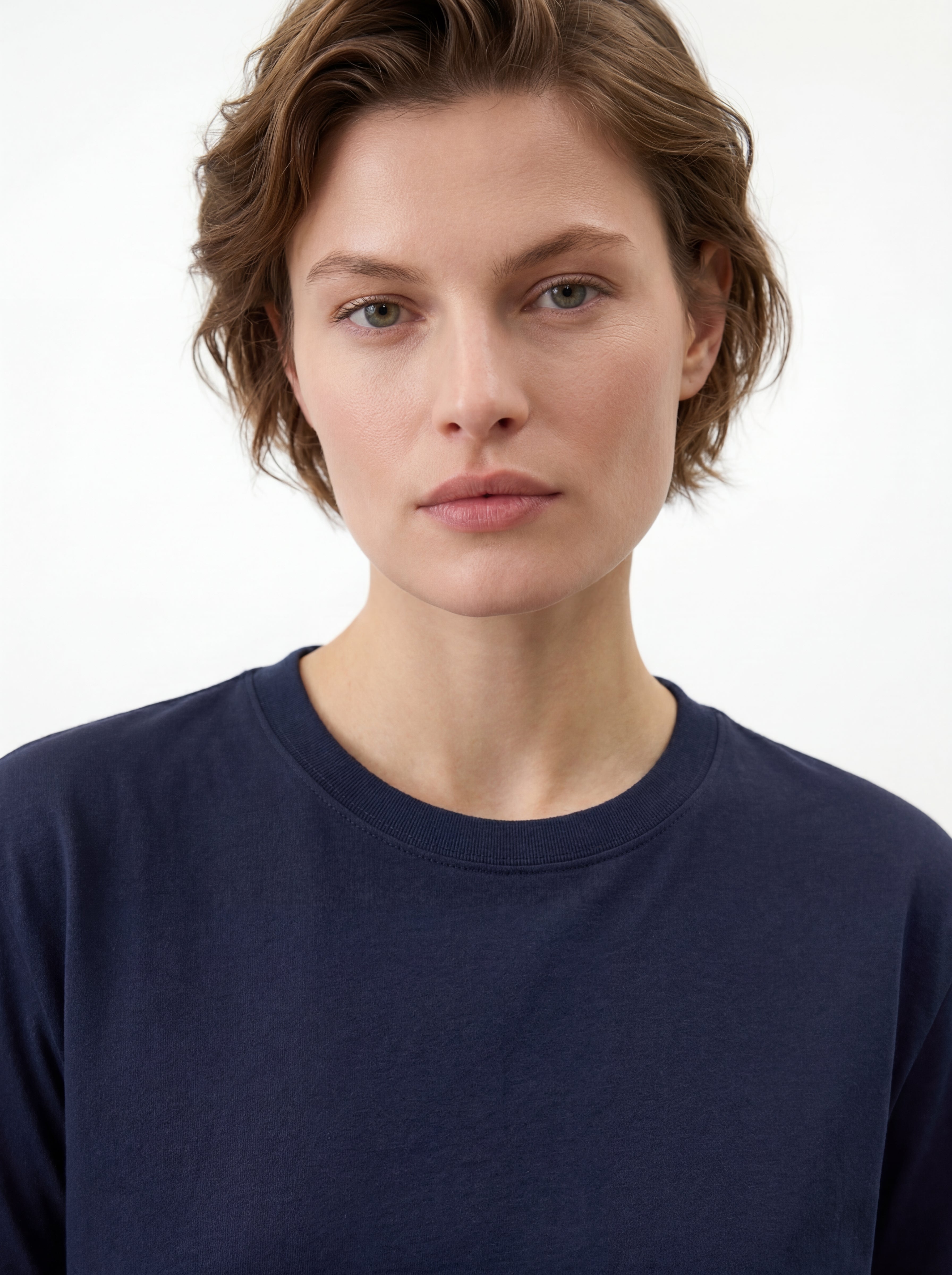 KISA KOLLU PAMUK T-SHIRT LACIVERT