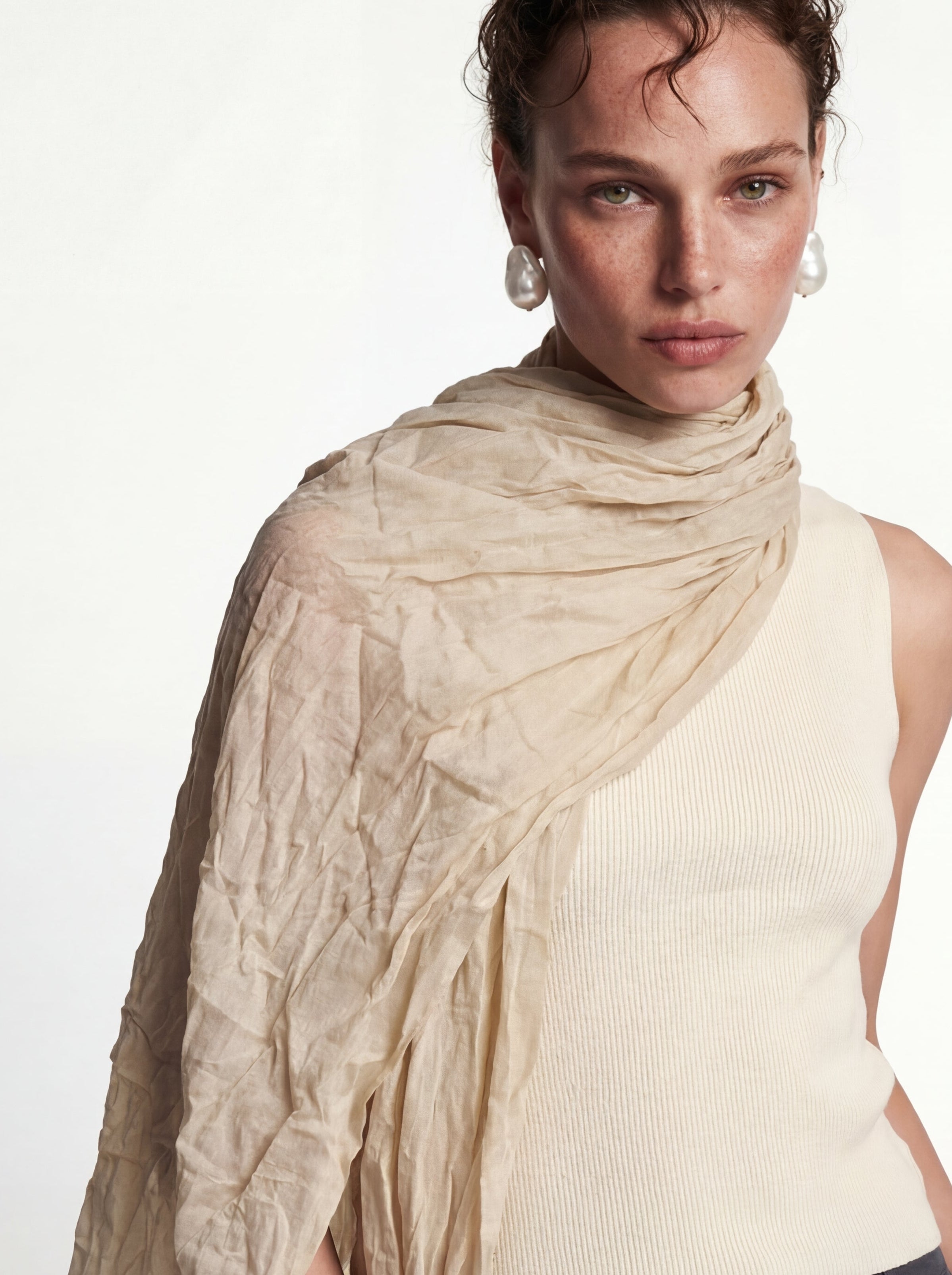 VINTAGE BEIGE ORGANIK PAMUK EL BOYAMA SAL