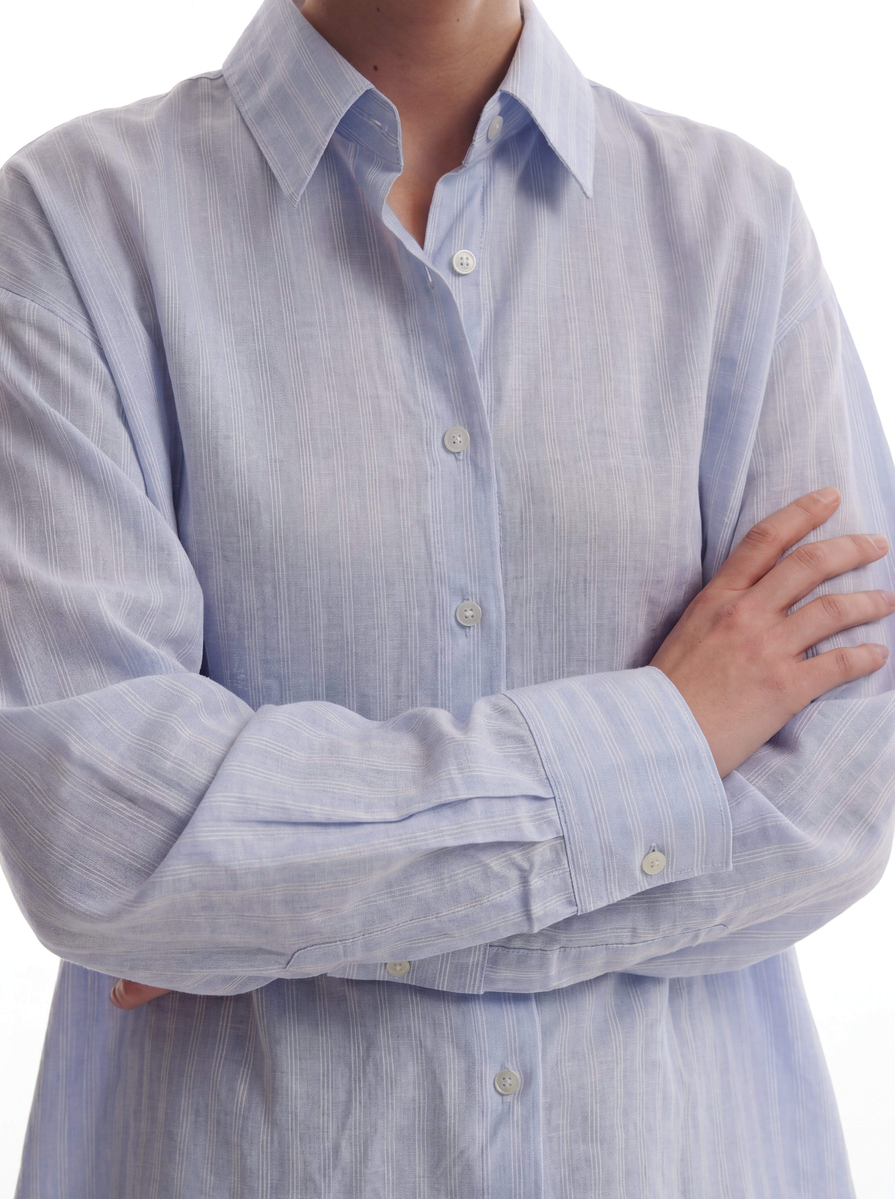 BRITISH POPLIN OVERSIZE CIZGILI GOMLEK MAVI