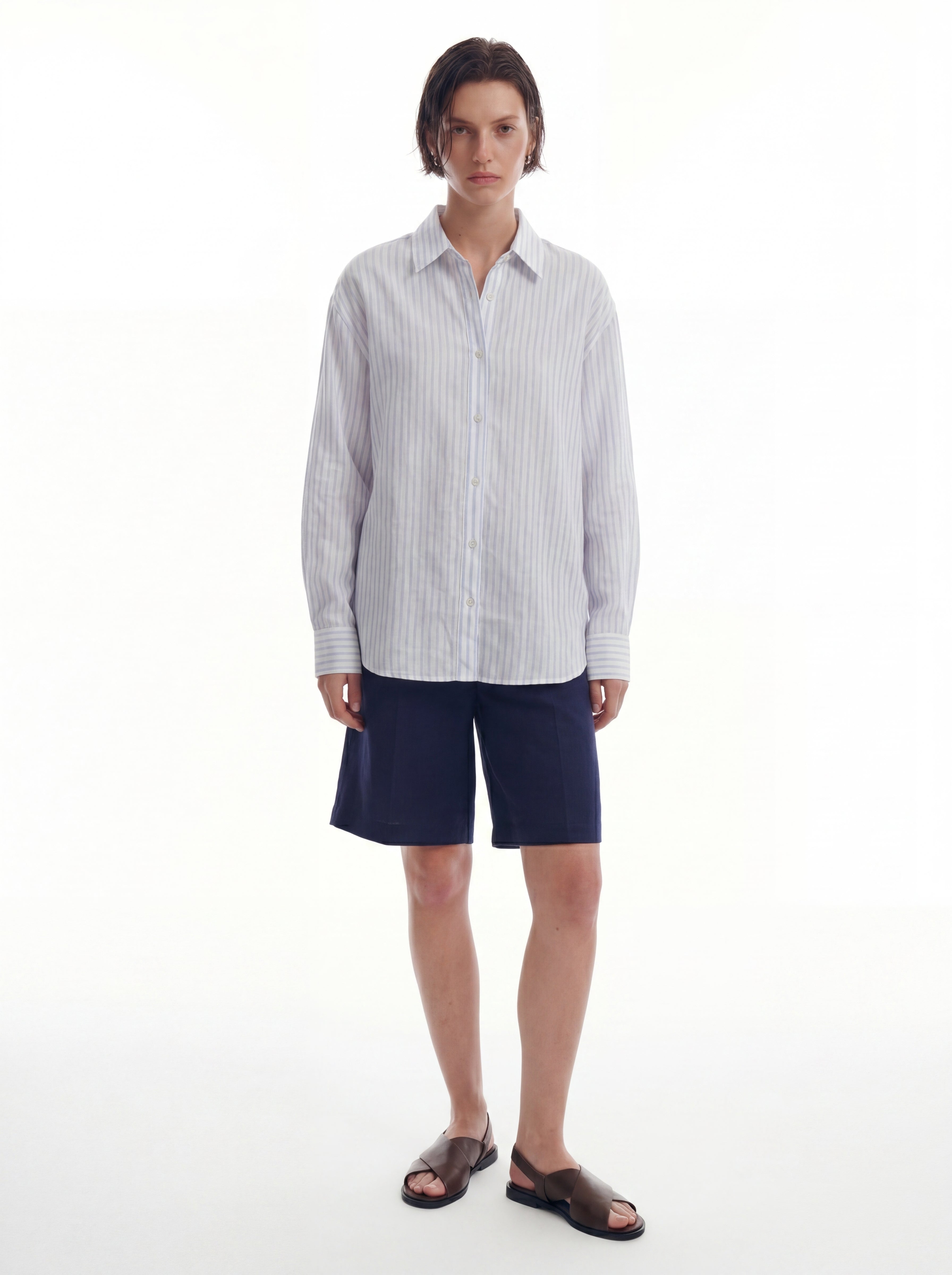 BRITISH POPLIN OVERSIZE CIZGILI GOMLEK BEYAZ