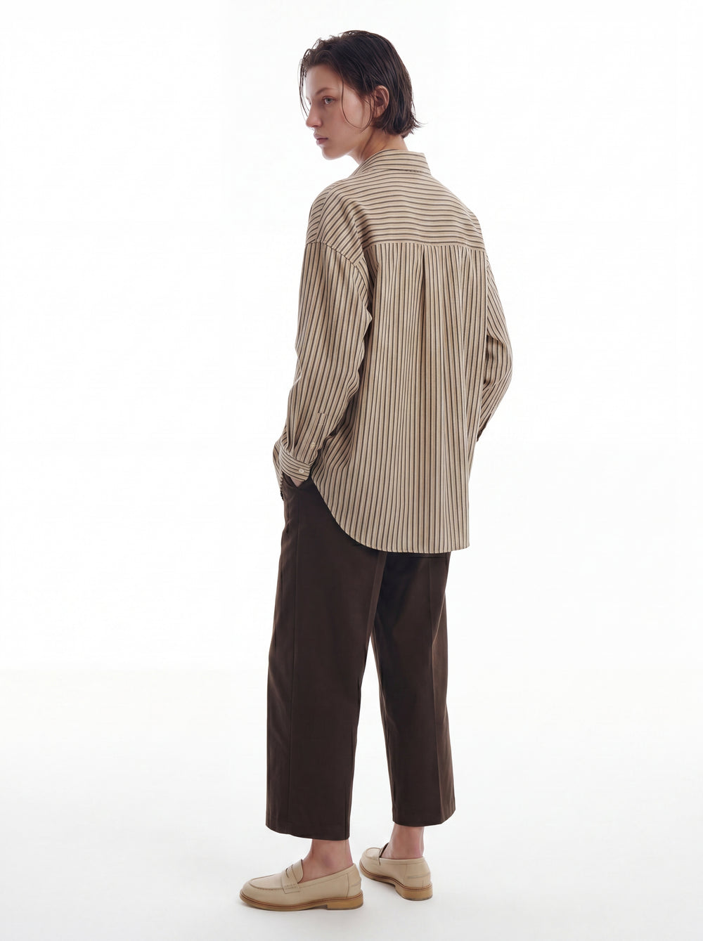 DOKUMLU CIZGILI TENCEL GOMLEK