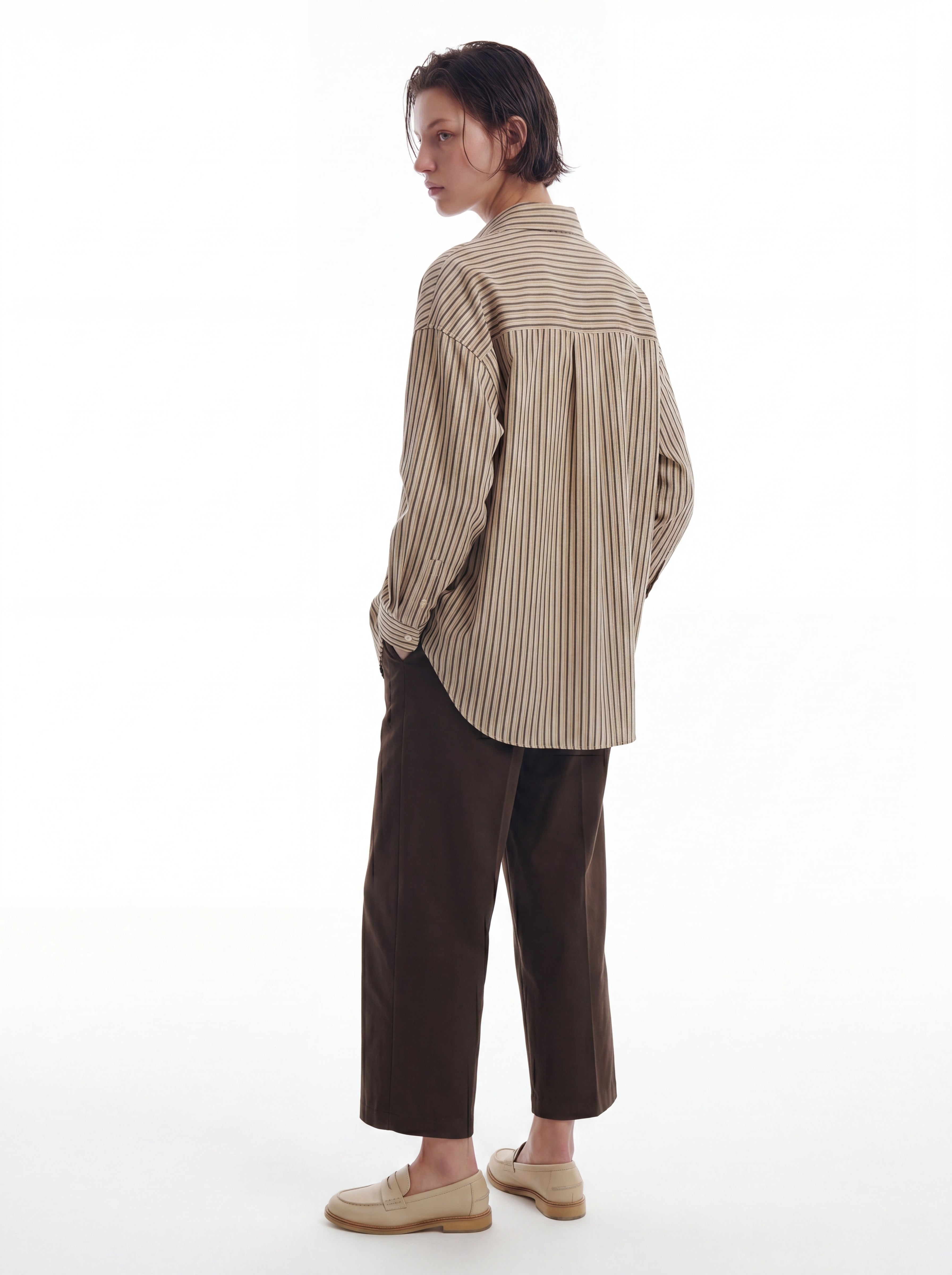 DOKUMLU CIZGILI TENCEL GOMLEK